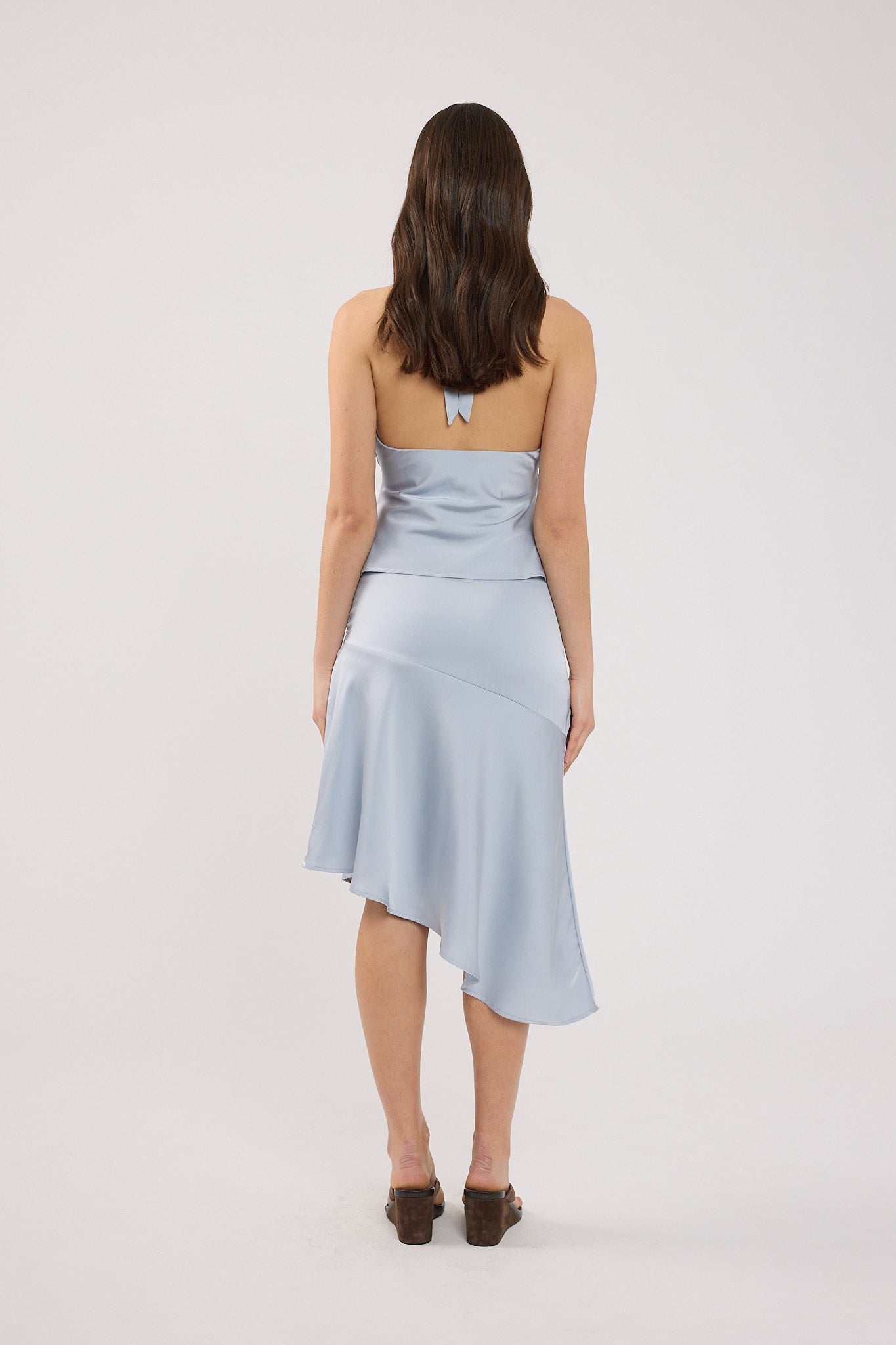 Perfect Stranger True Romance Satin Midi Skirt Ice Blue