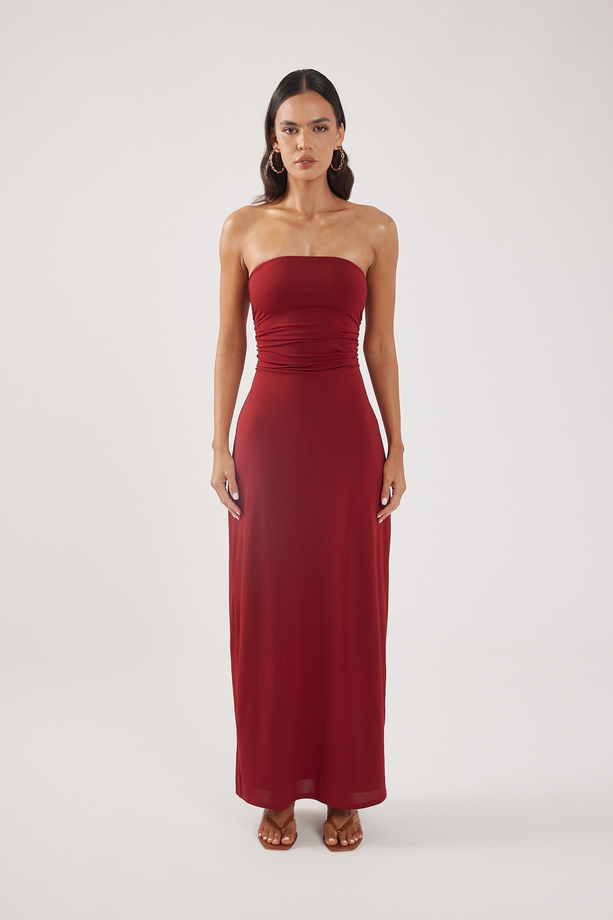 Perfect Stranger Hera Strapless Maxi Dress Burgundy