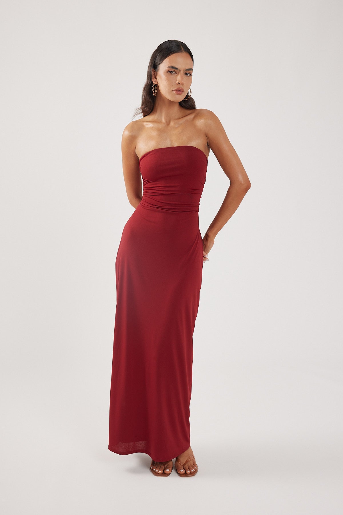 Perfect Stranger Hera Strapless Maxi Dress Burgundy