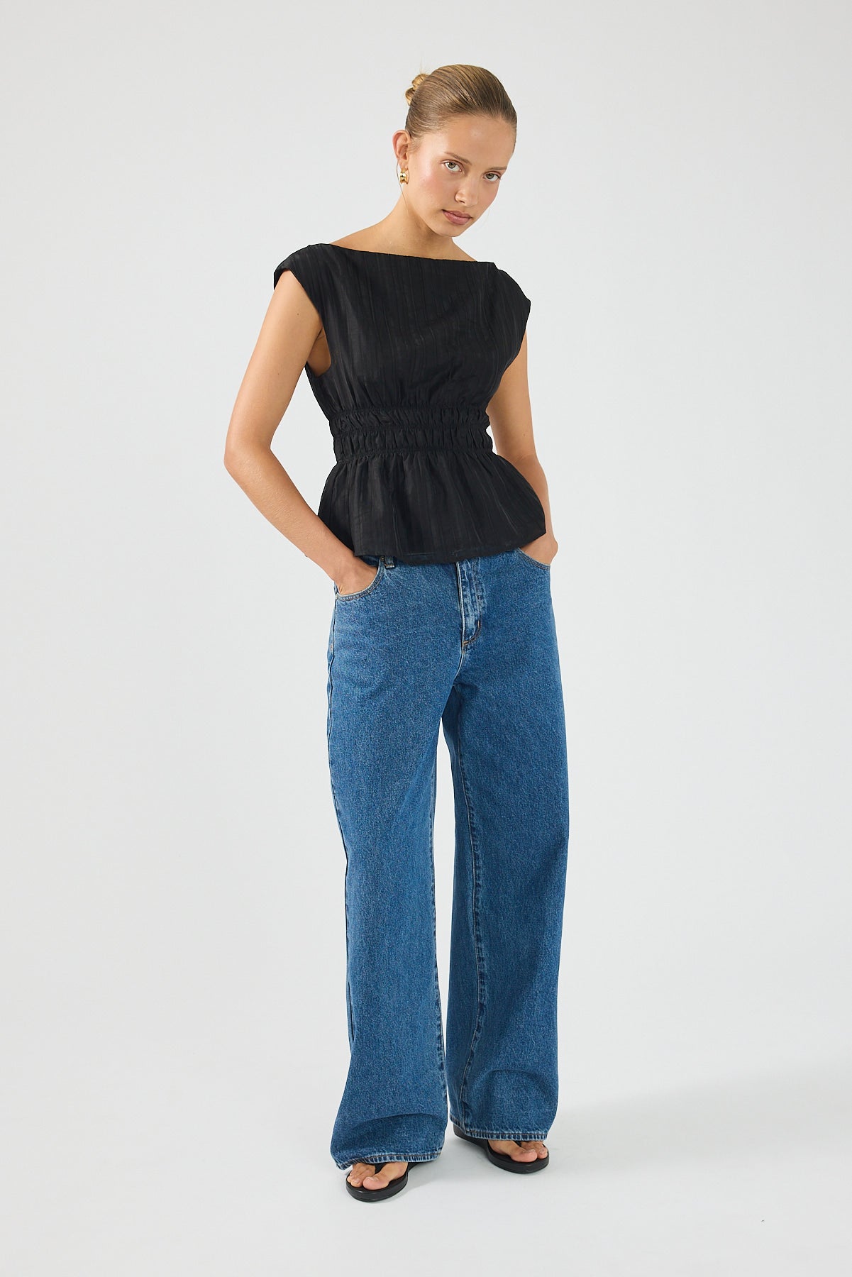 Perfect Stranger Claudette Shirred Top Black