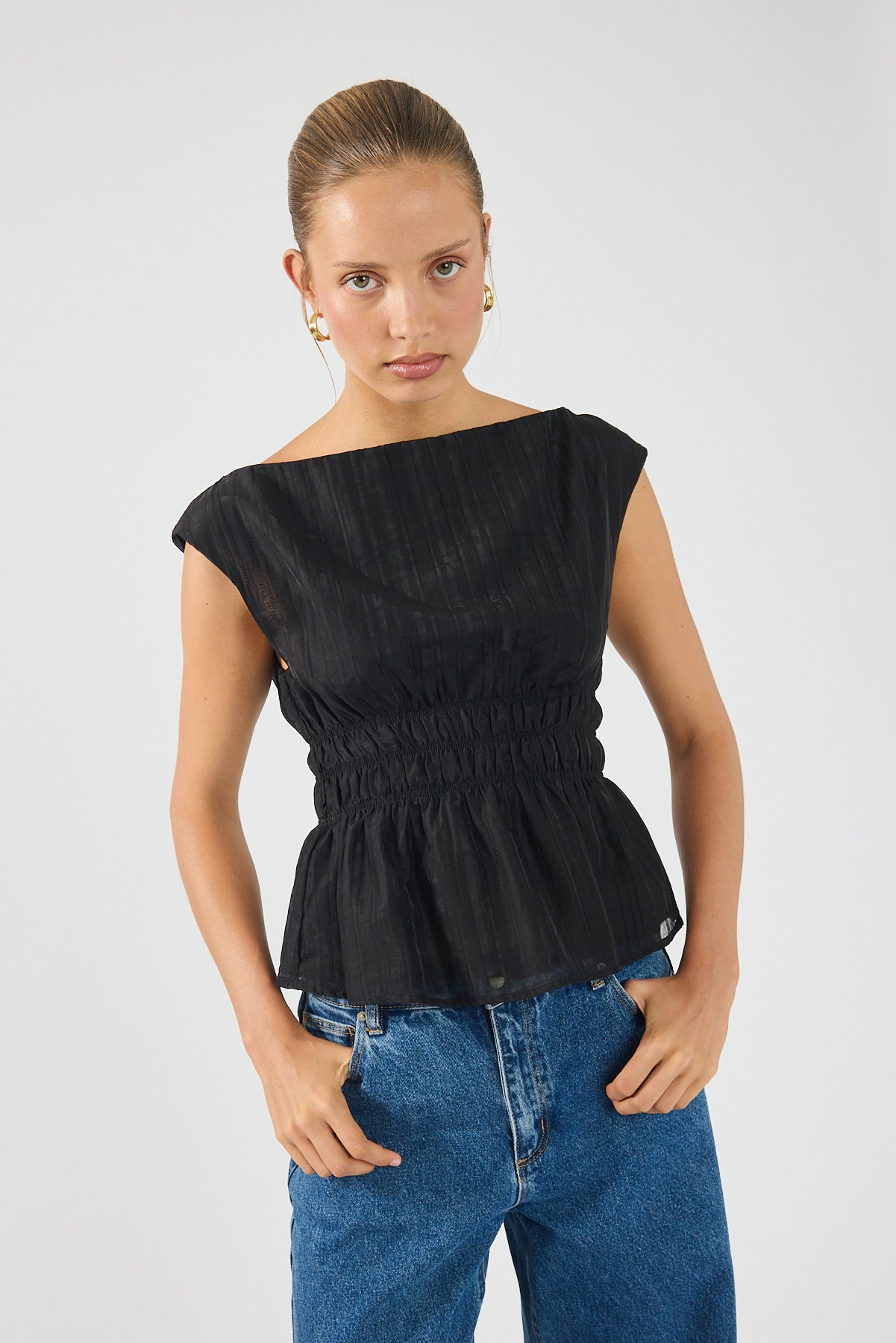 Perfect Stranger Claudette Shirred Top Black