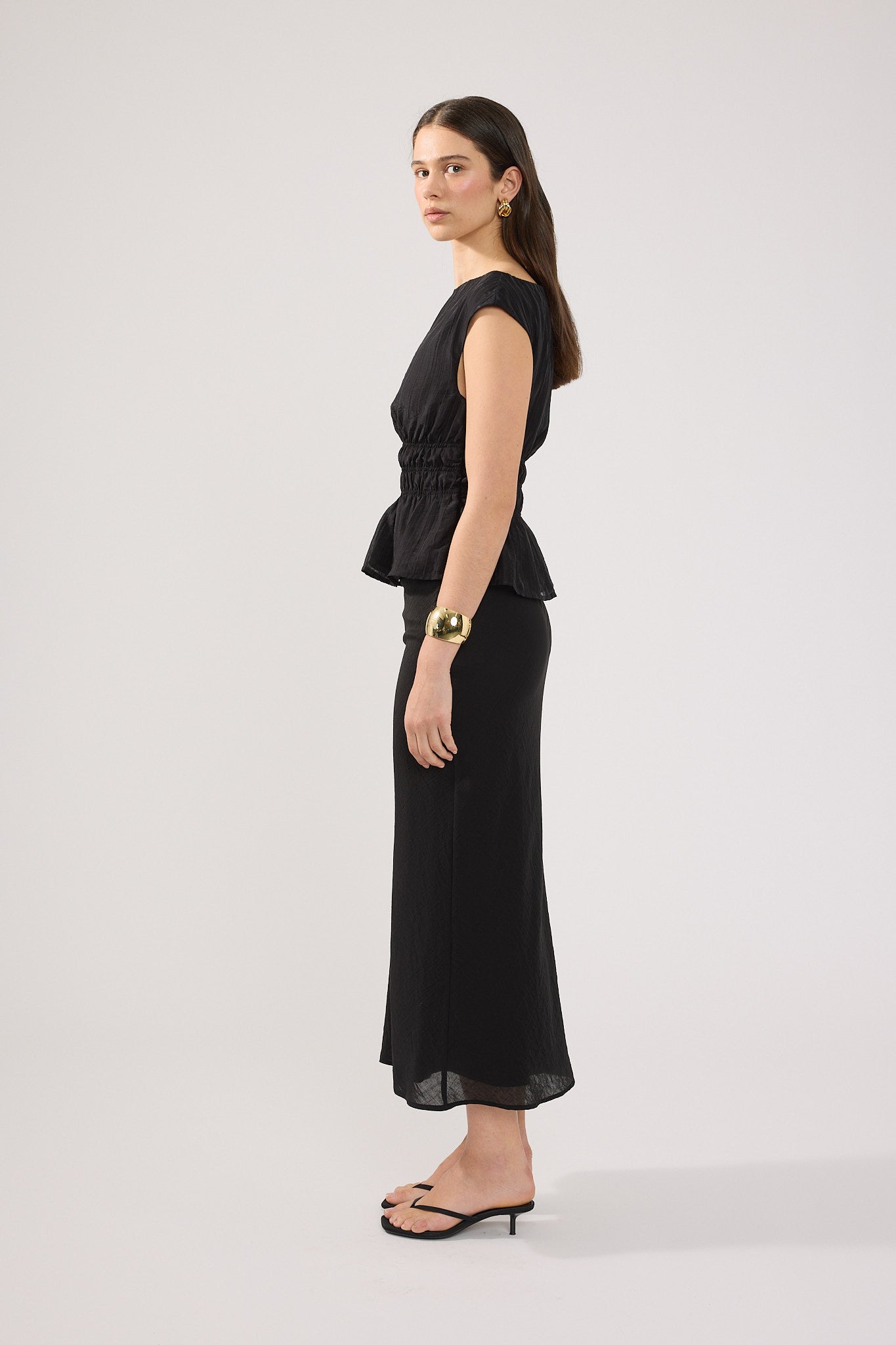 Perfect Stranger Claudette Shirred Top Black