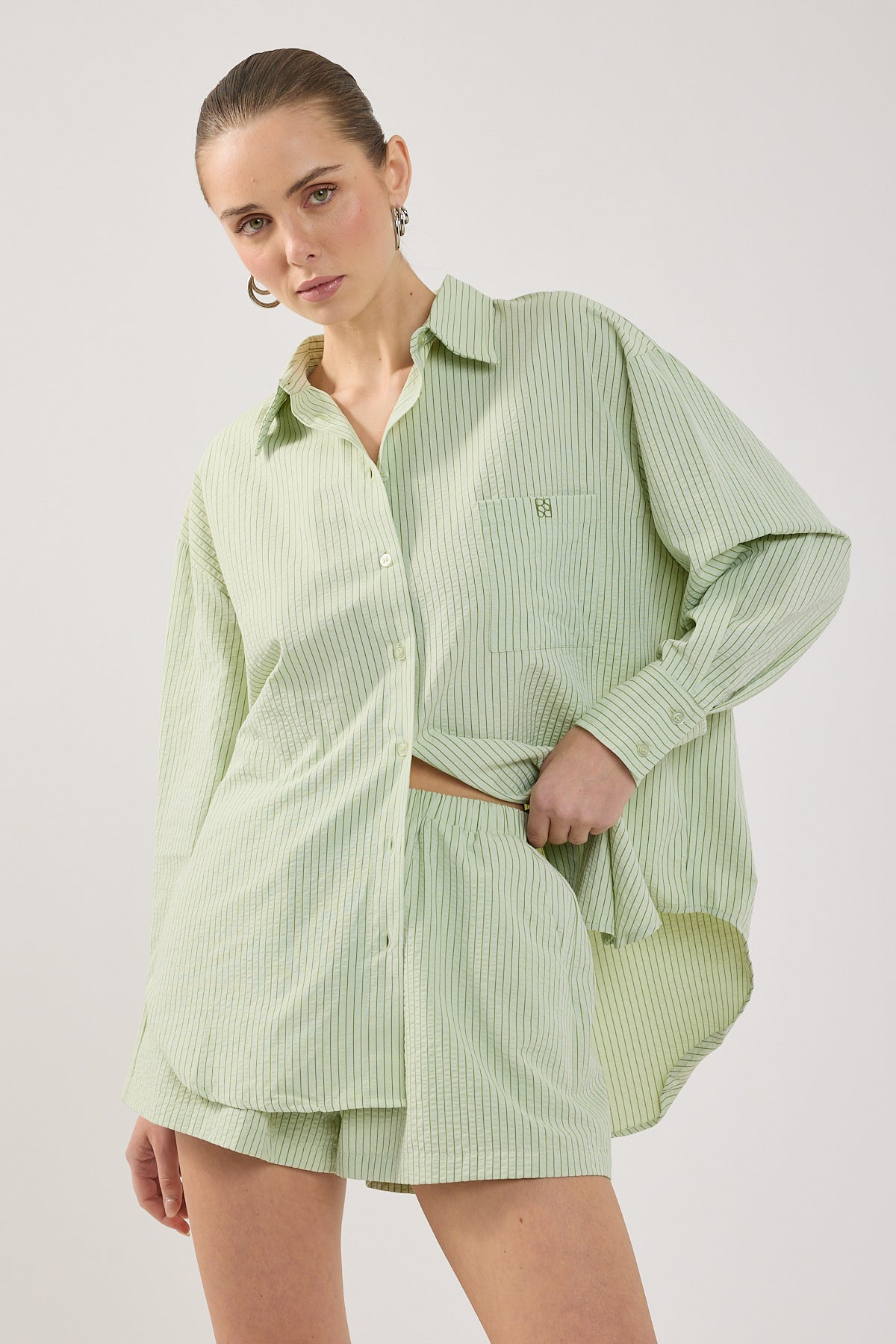 Perfect Stranger Halsey Striped Oversized Shirt Green Stripe