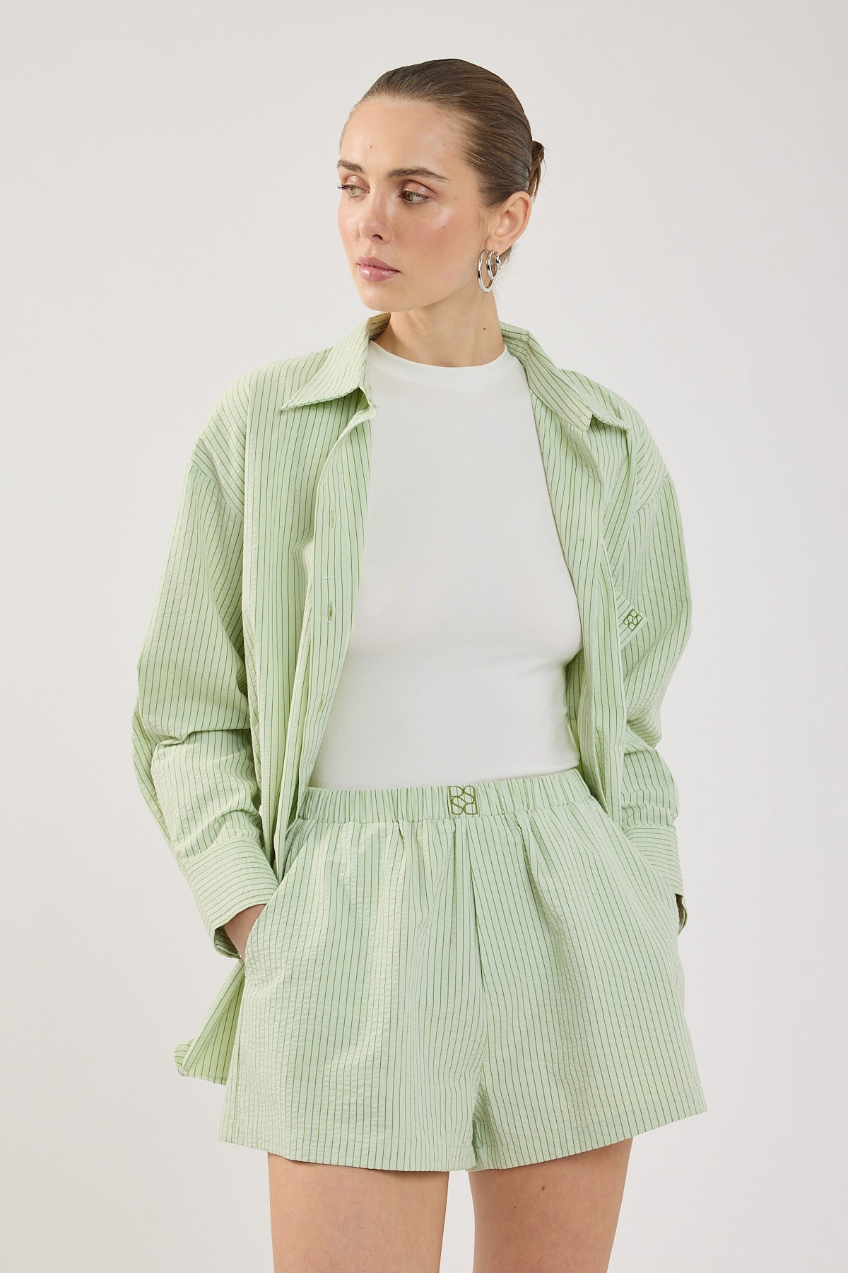 Perfect Stranger Halsey Striped Shorts Green Stripe