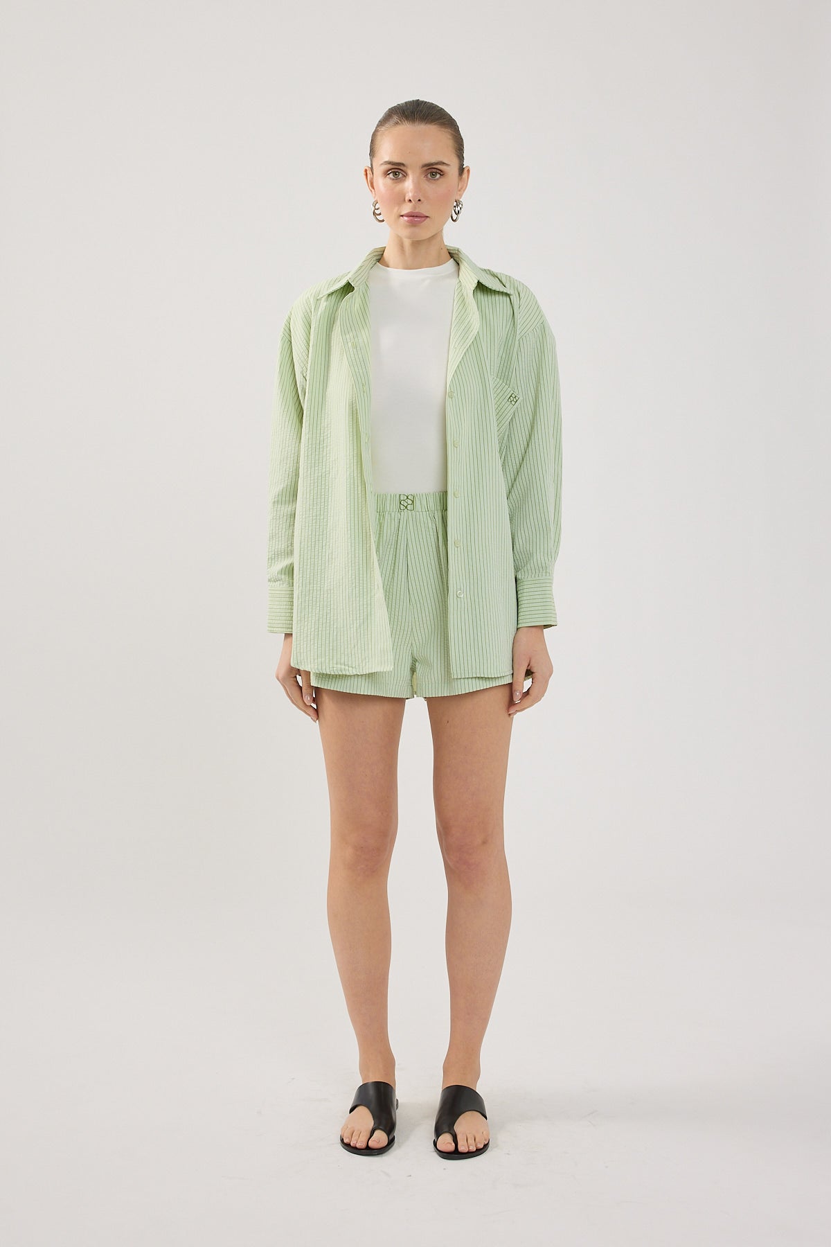 Perfect Stranger Halsey Striped Oversized Shirt Green Stripe