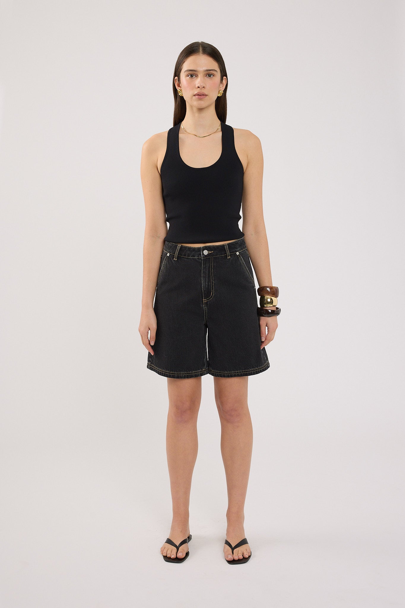 Perfect Stranger Longline Denim Short Washed Grey