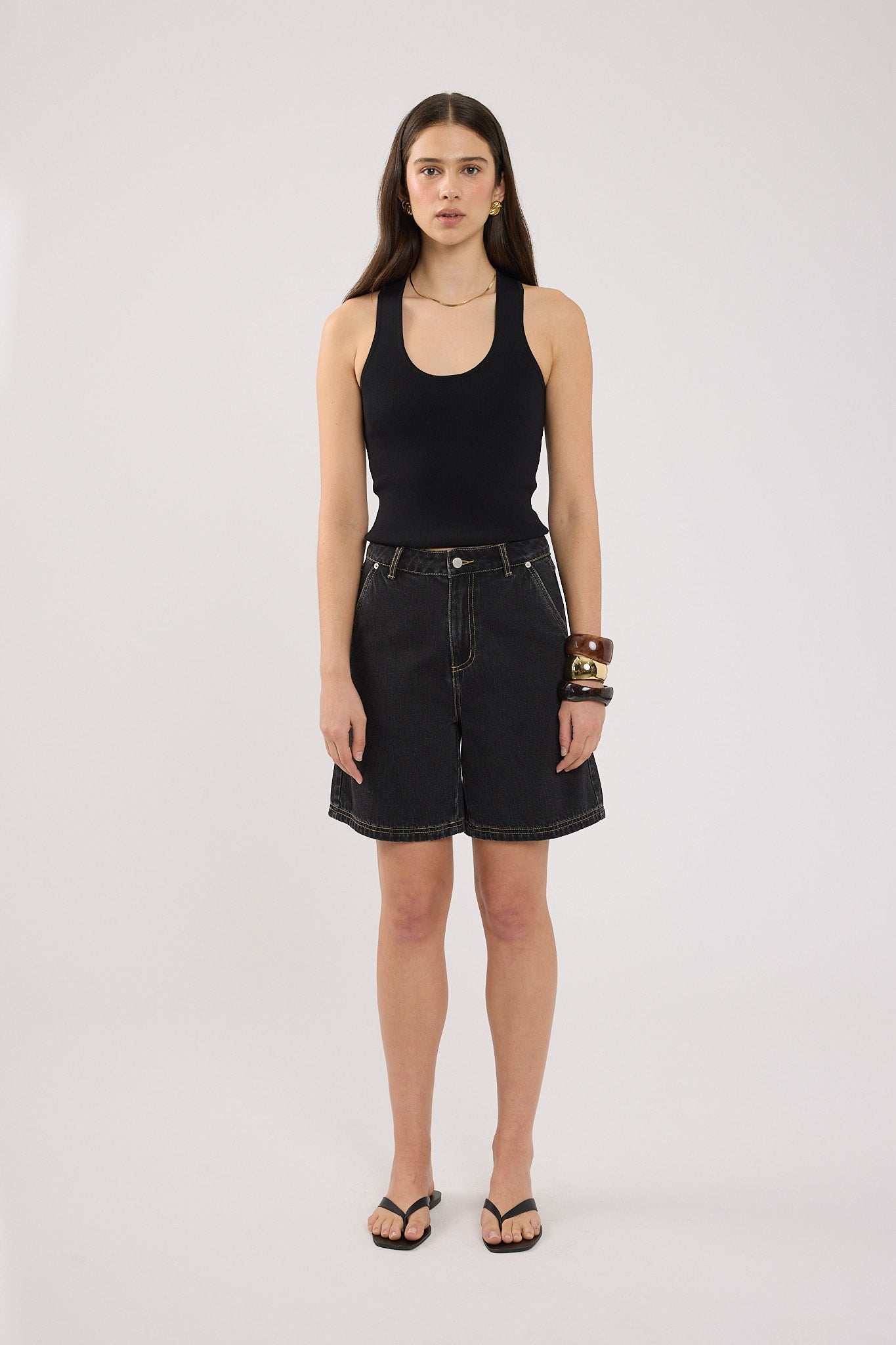 Perfect Stranger Longline Denim Short Washed Grey