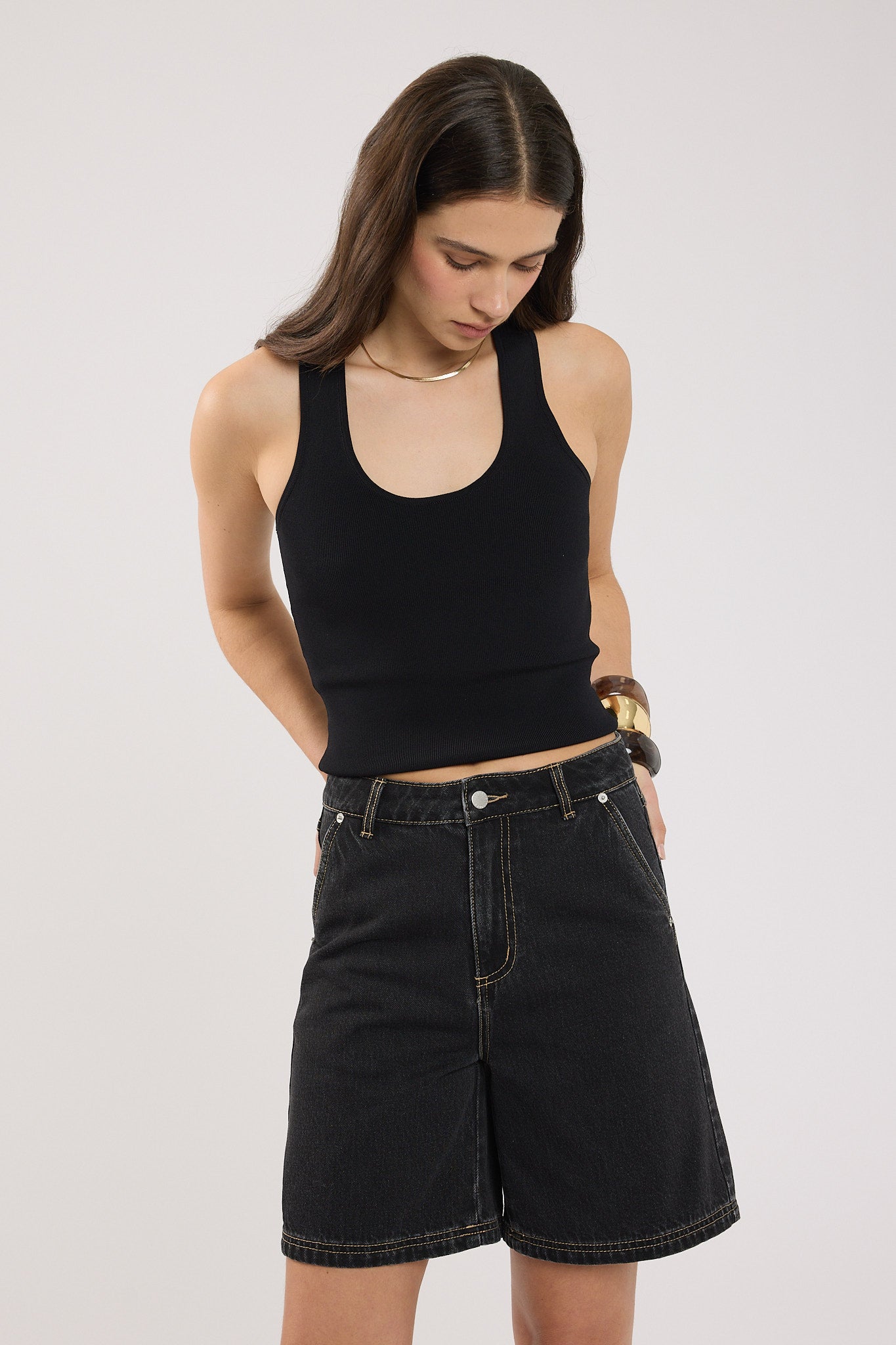 Perfect Stranger Longline Denim Short Washed Grey