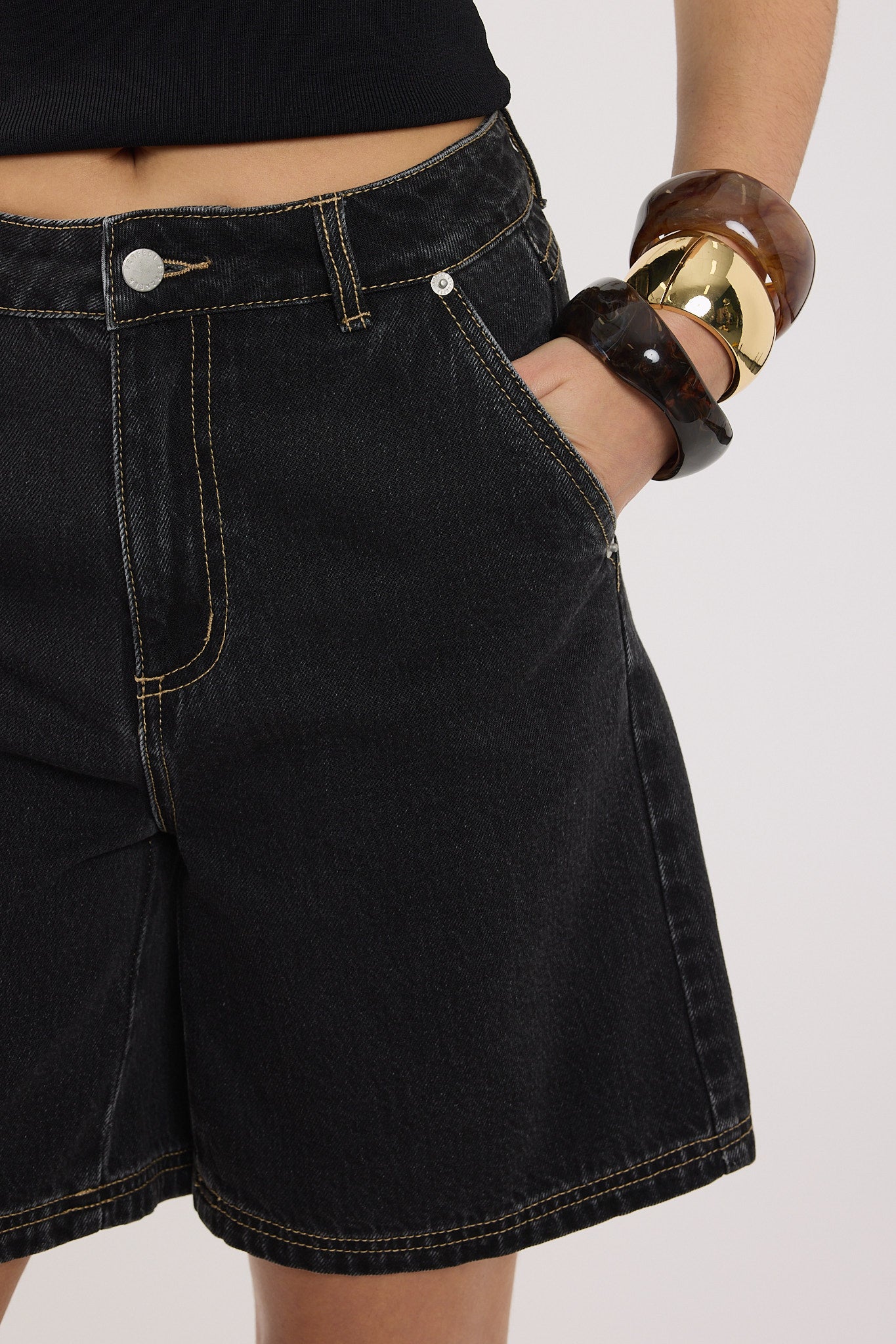 Perfect Stranger Longline Denim Short Washed Grey