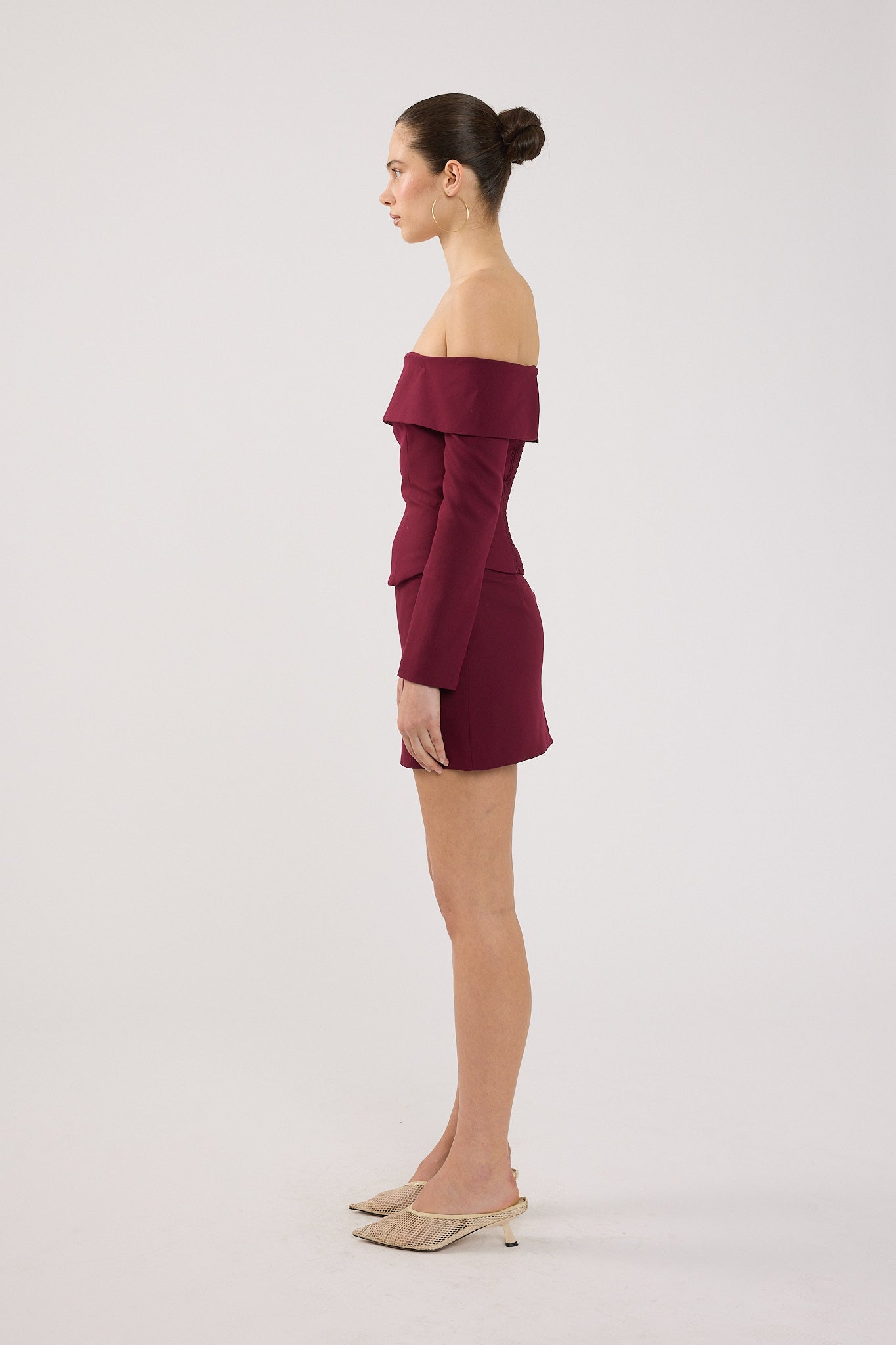 Perfect Stranger Lupa Off Shoulder Long Sleeve Top Burgundy