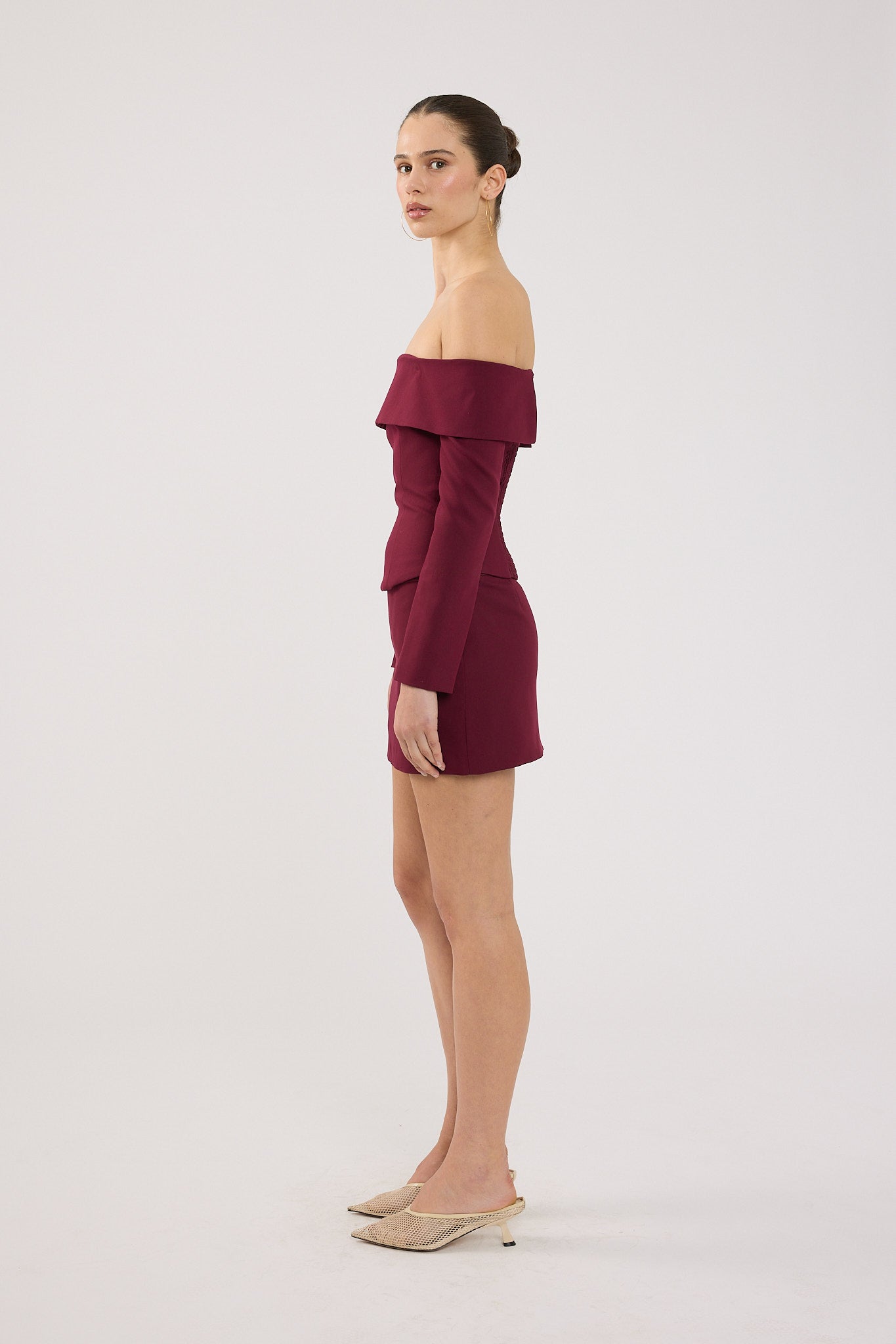 Perfect Stranger Lupa Off Shoulder Long Sleeve Top Burgundy