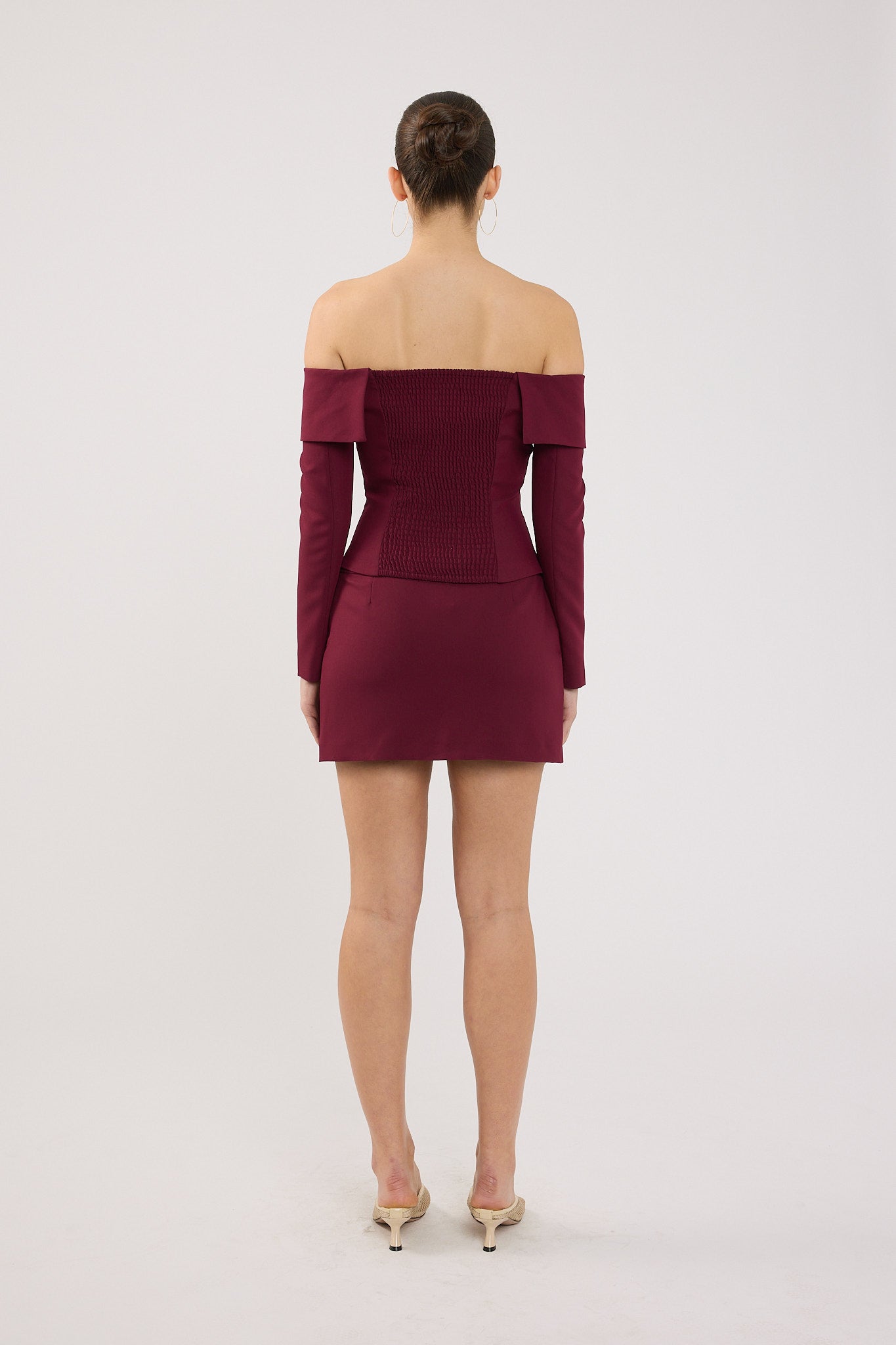 Perfect Stranger Lupa Off Shoulder Long Sleeve Top Burgundy