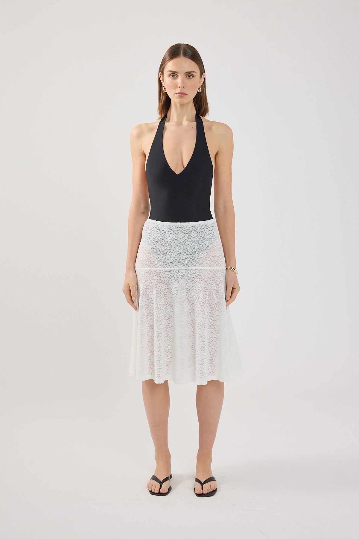 Perfect Stranger Loretta Lace Midi Skirt White