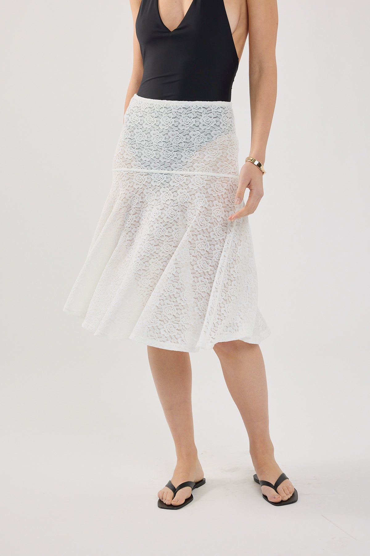 Perfect Stranger Loretta Lace Midi Skirt White