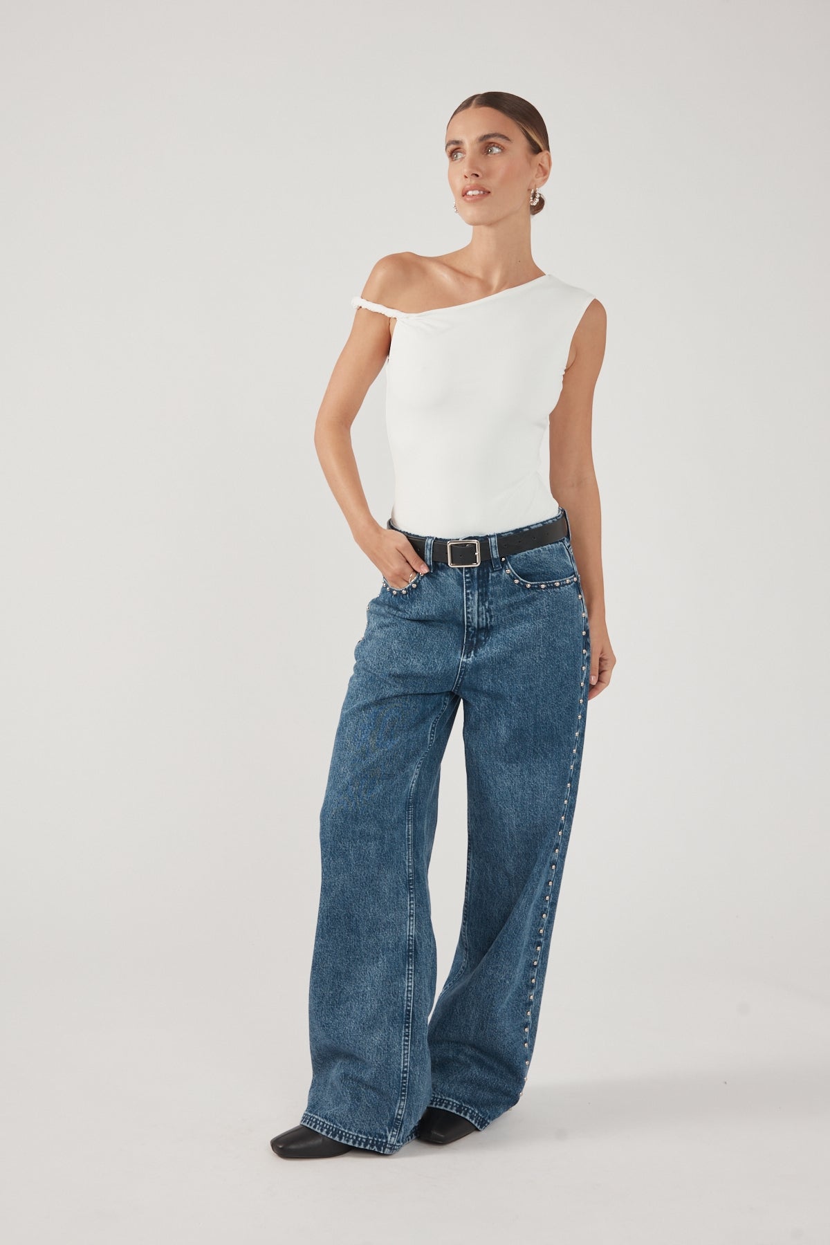 Perfect Stranger Kayla Asym Twist Bodysuit White