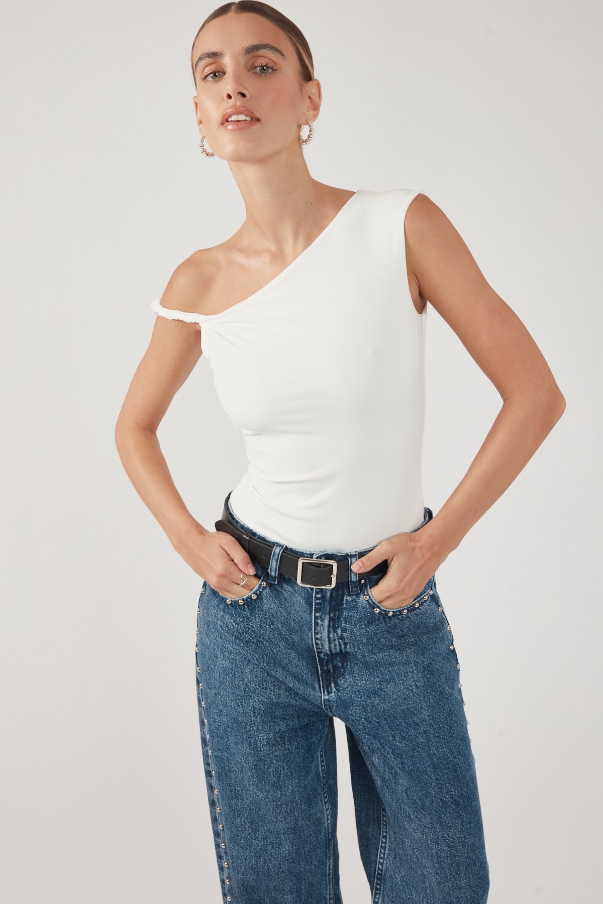 Perfect Stranger Kayla Asym Twist Bodysuit White