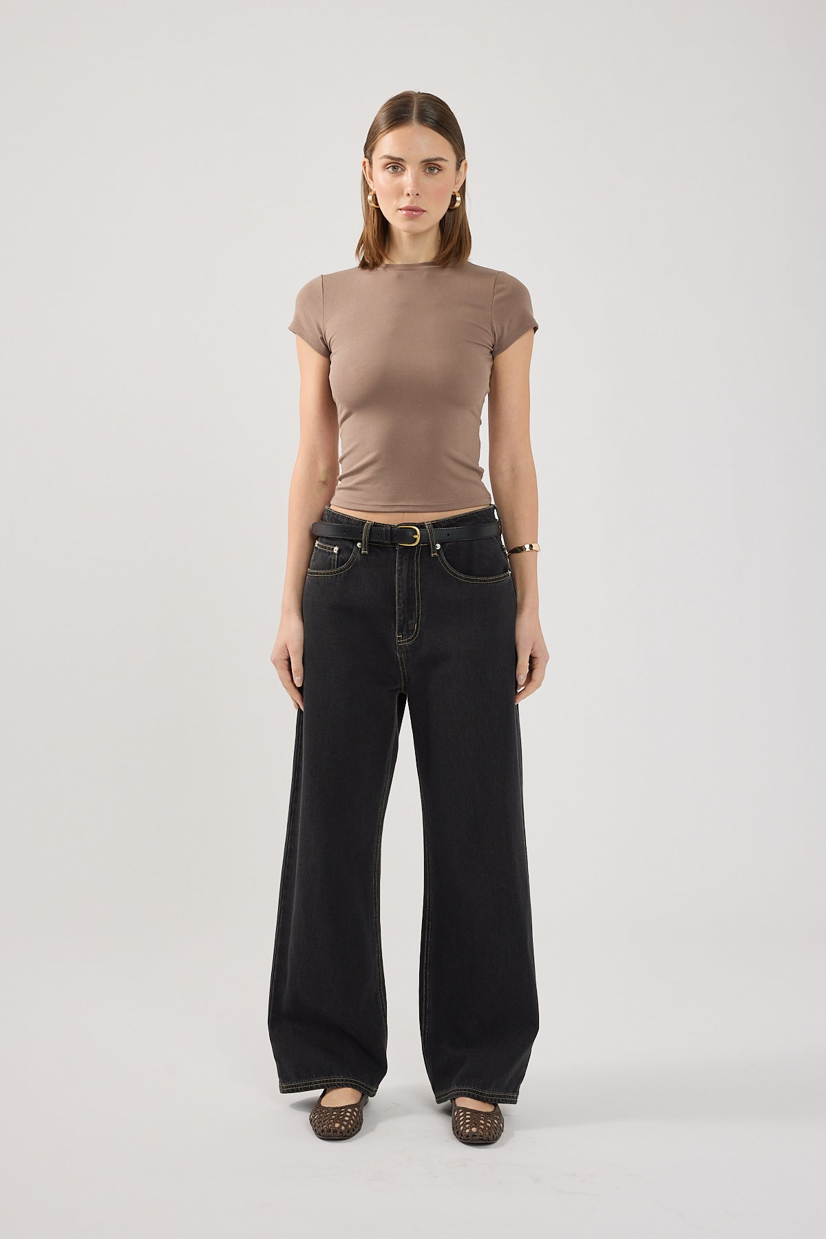 Perfect Stranger Longline Cap Sleeve Tee Taupe