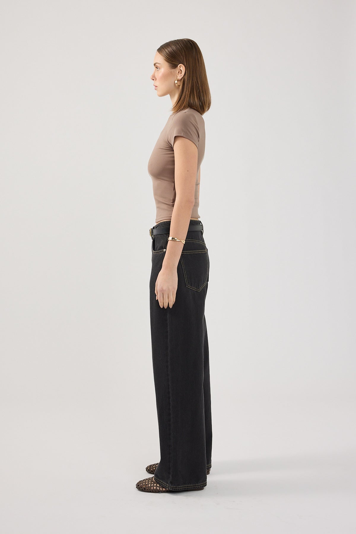 Perfect Stranger Longline Cap Sleeve Tee Taupe