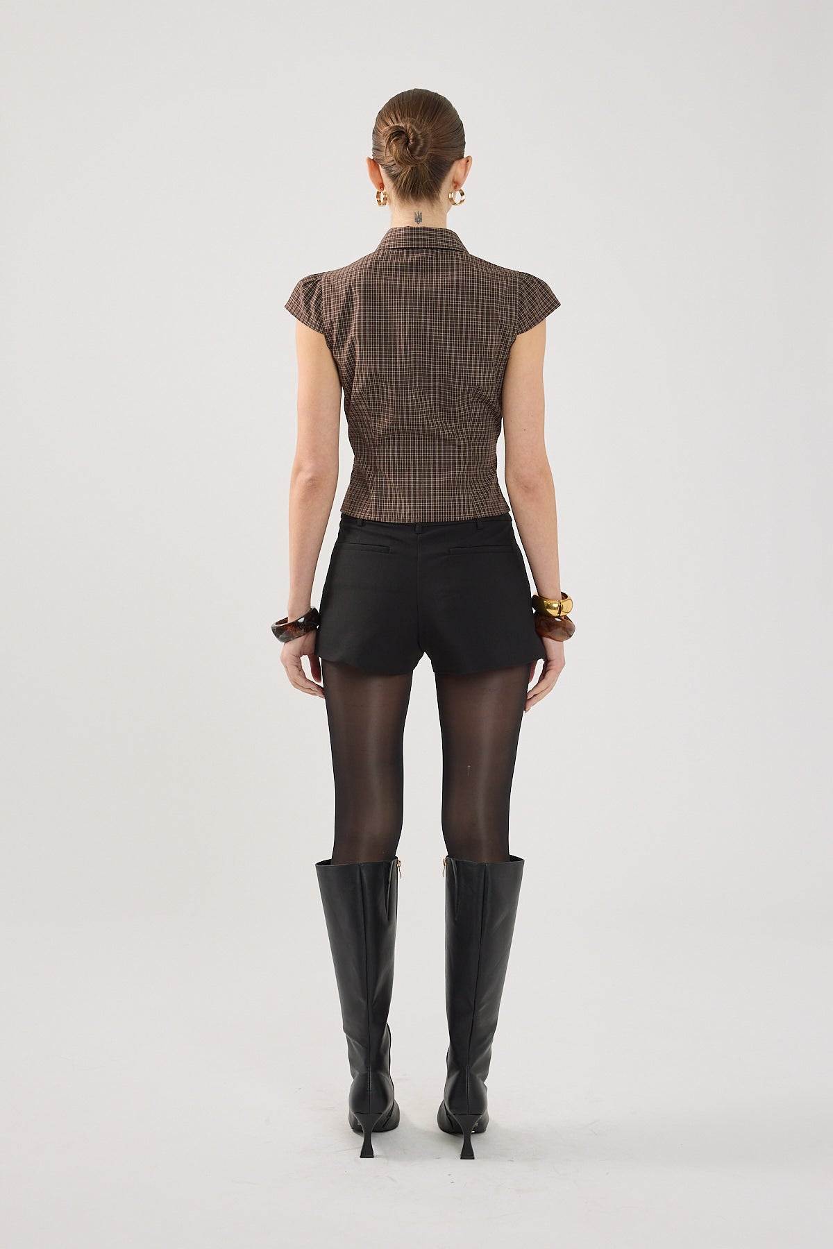 Perfect Stranger Drew Fitted Short Sleeve Shirt Brown Check