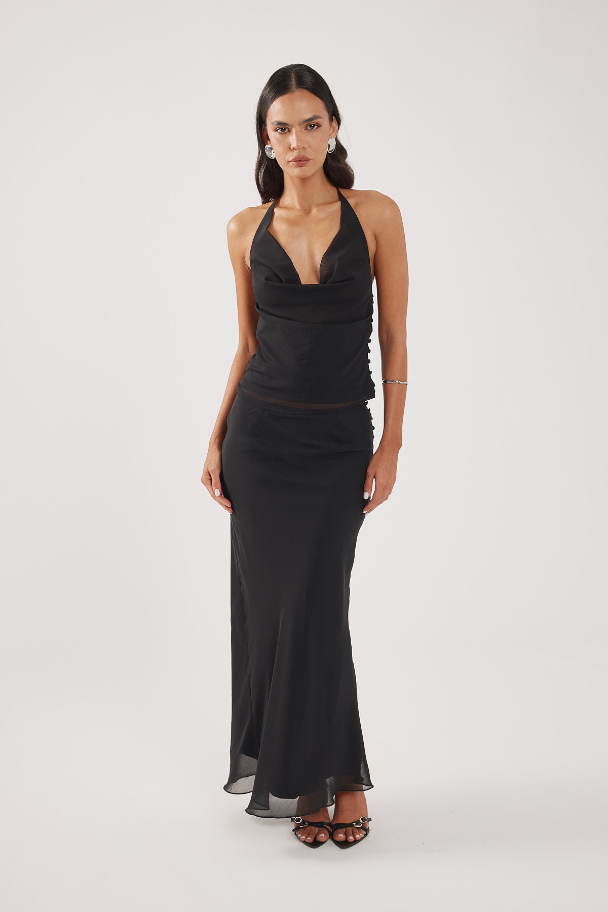 Perfect Stranger Rudi Halter Cowl Top Black