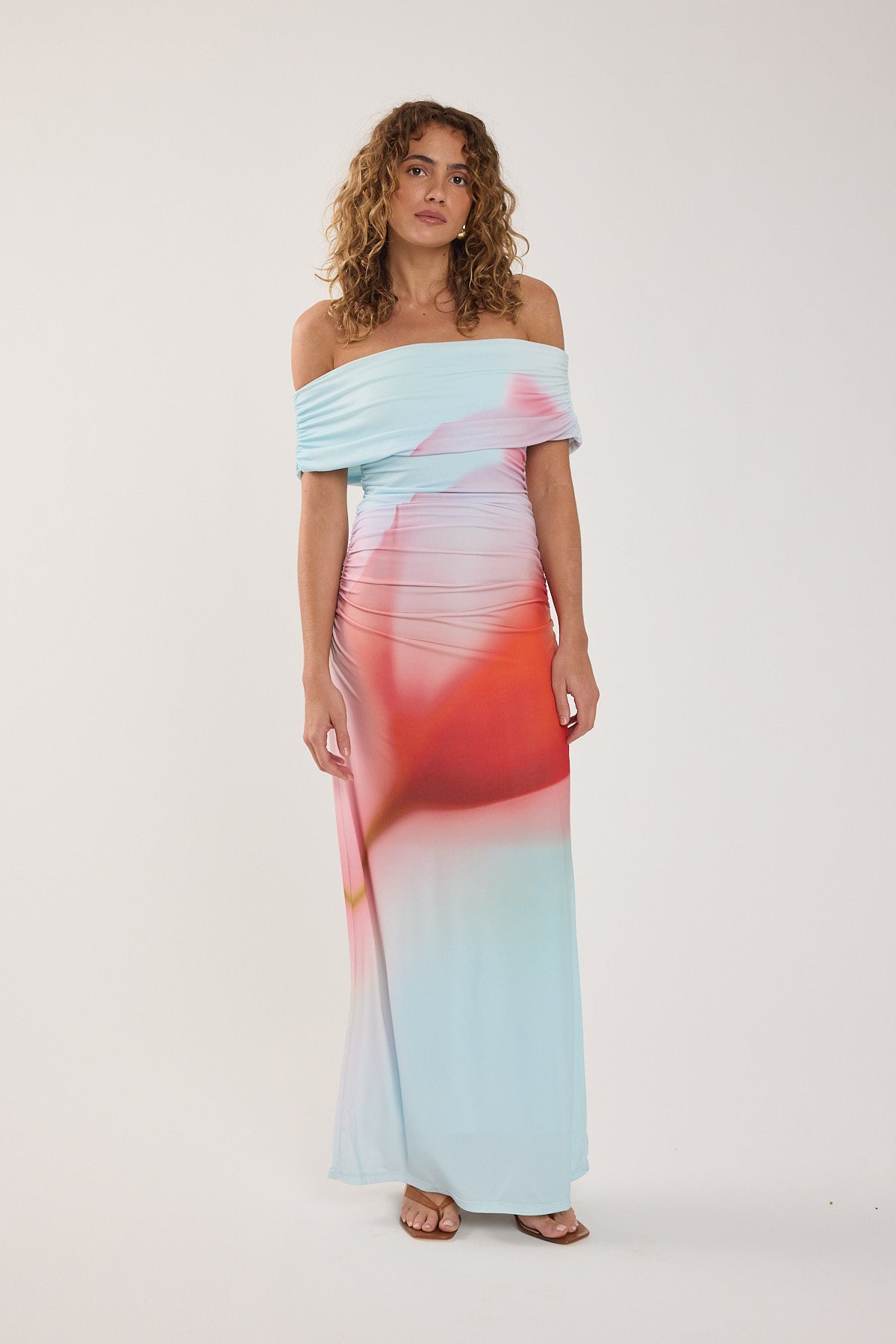 Perfect Stranger Yasmin Off Shoulder Maxi Dress Red Print