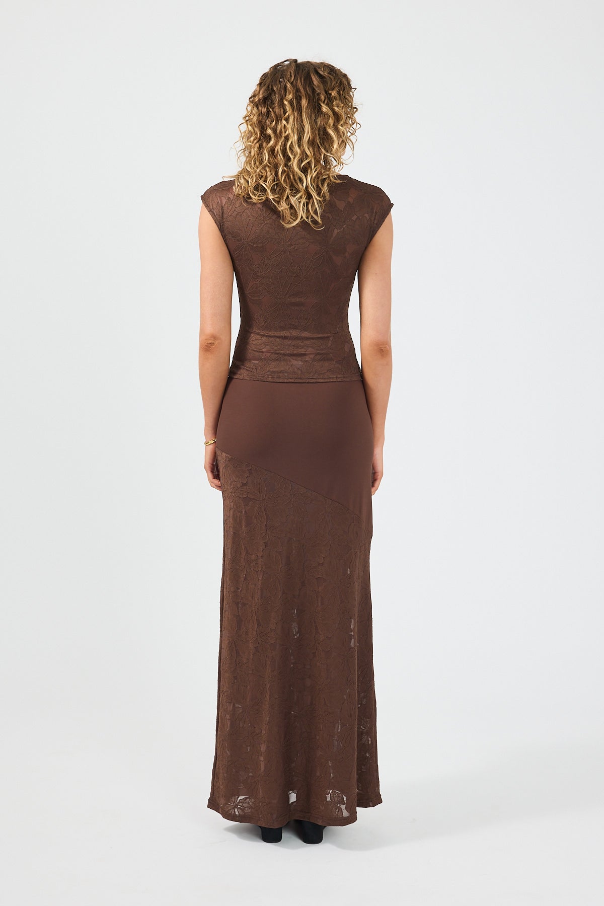 Perfect Stranger Lilo Lace Midi Skirt Brown