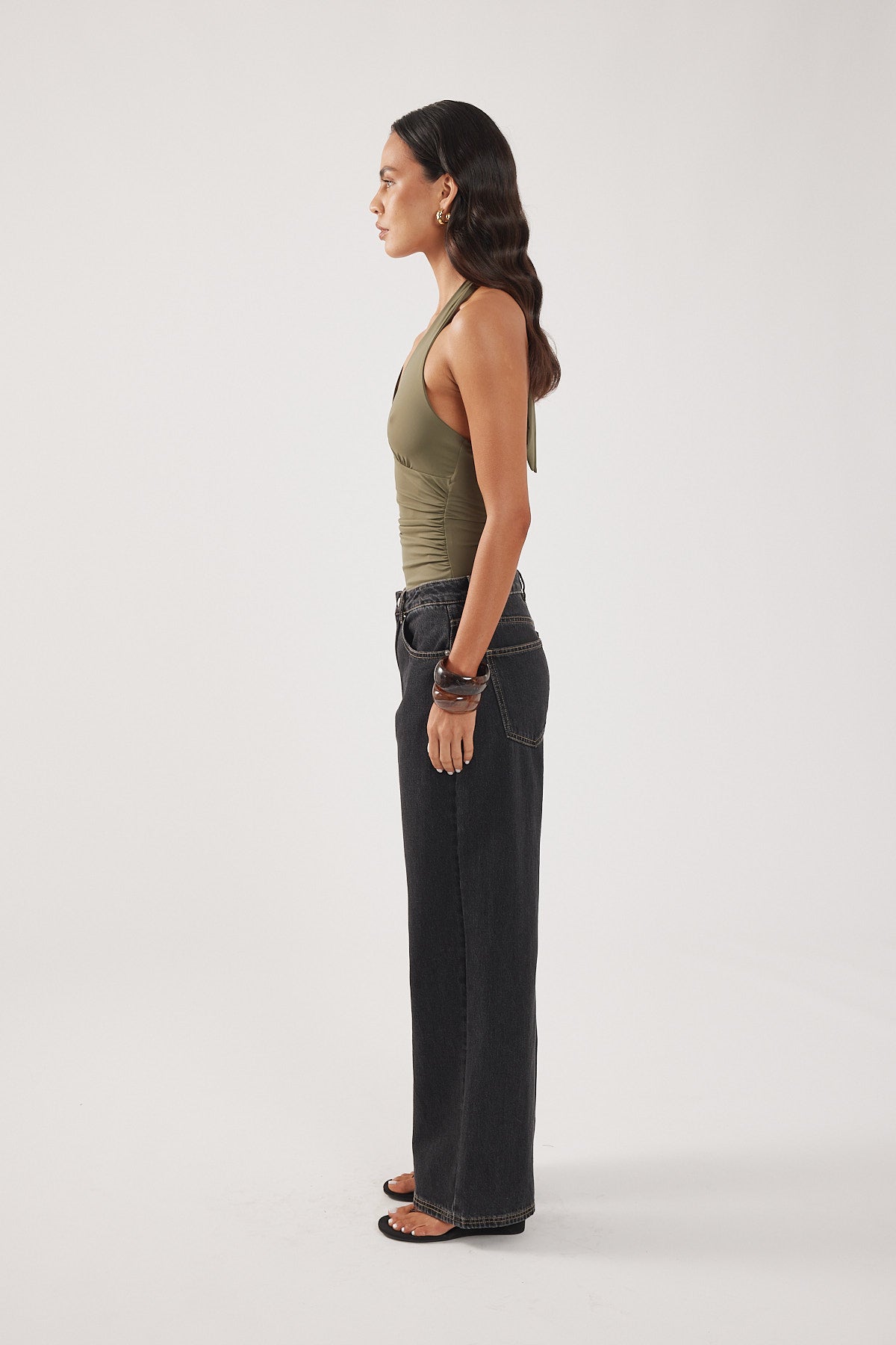 Perfect Stranger Ryder Halter Bodysuit Khaki