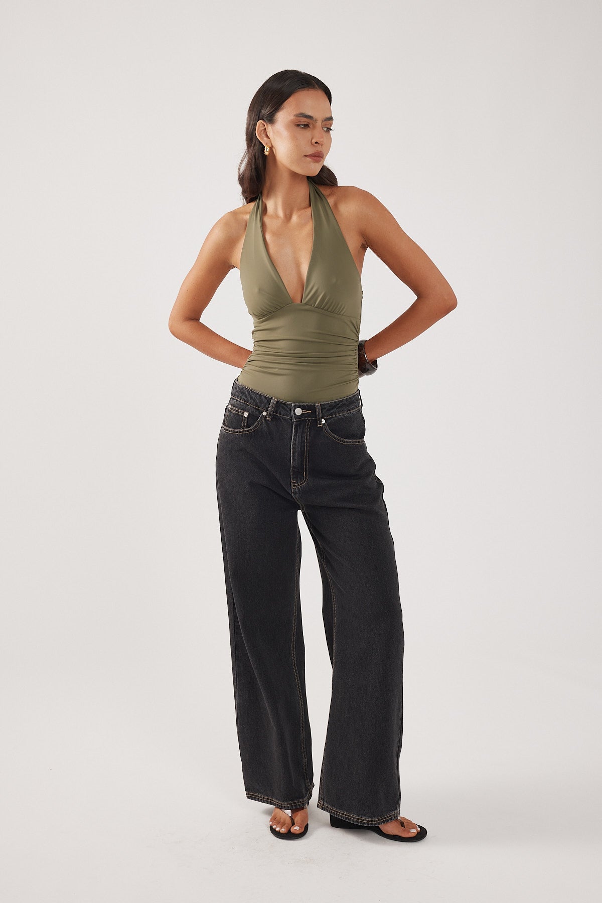 Perfect Stranger Ryder Halter Bodysuit Khaki