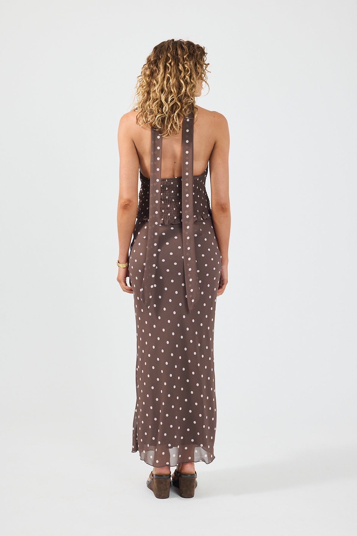 Perfect Stranger Polka Wish Halter Top Brown