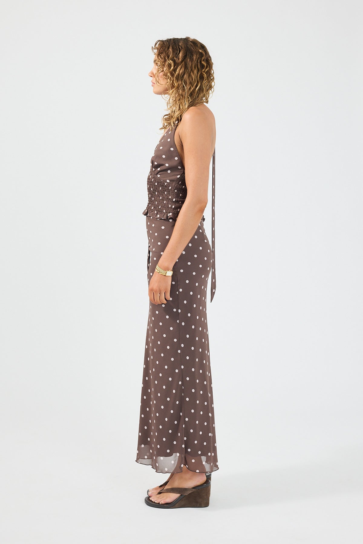 Perfect Stranger Polka Wish Maxi Skirt Brown