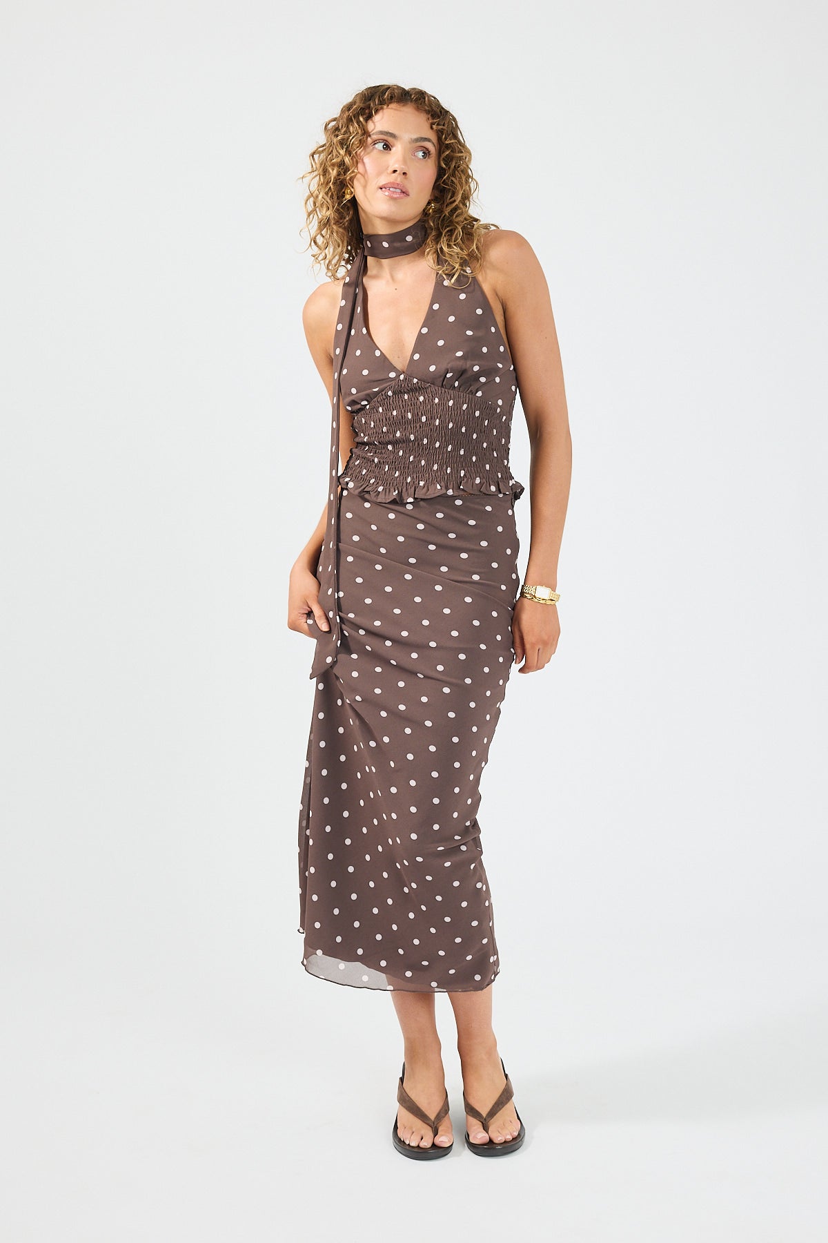 Perfect Stranger Polka Wish Maxi Skirt Brown