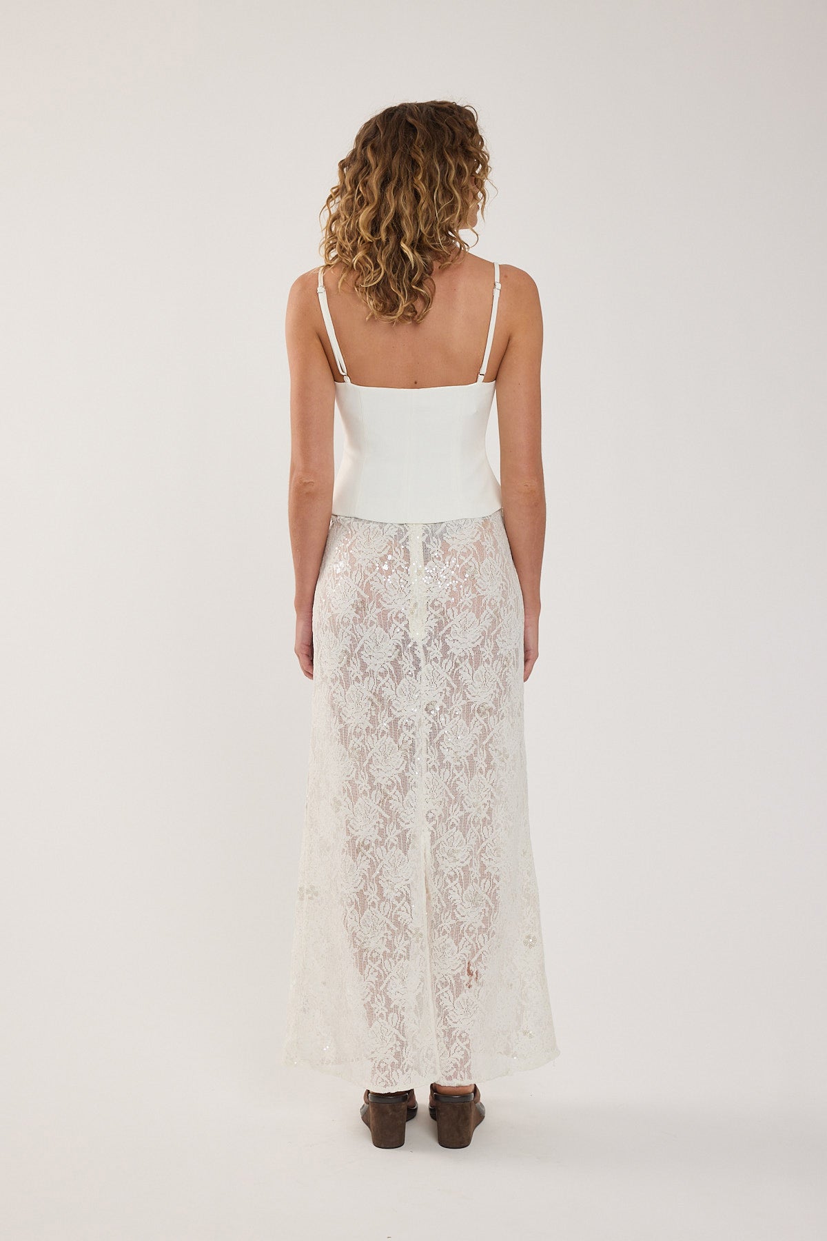 Perfect Stranger Lotta Lace Sequin Maxi Skirt White