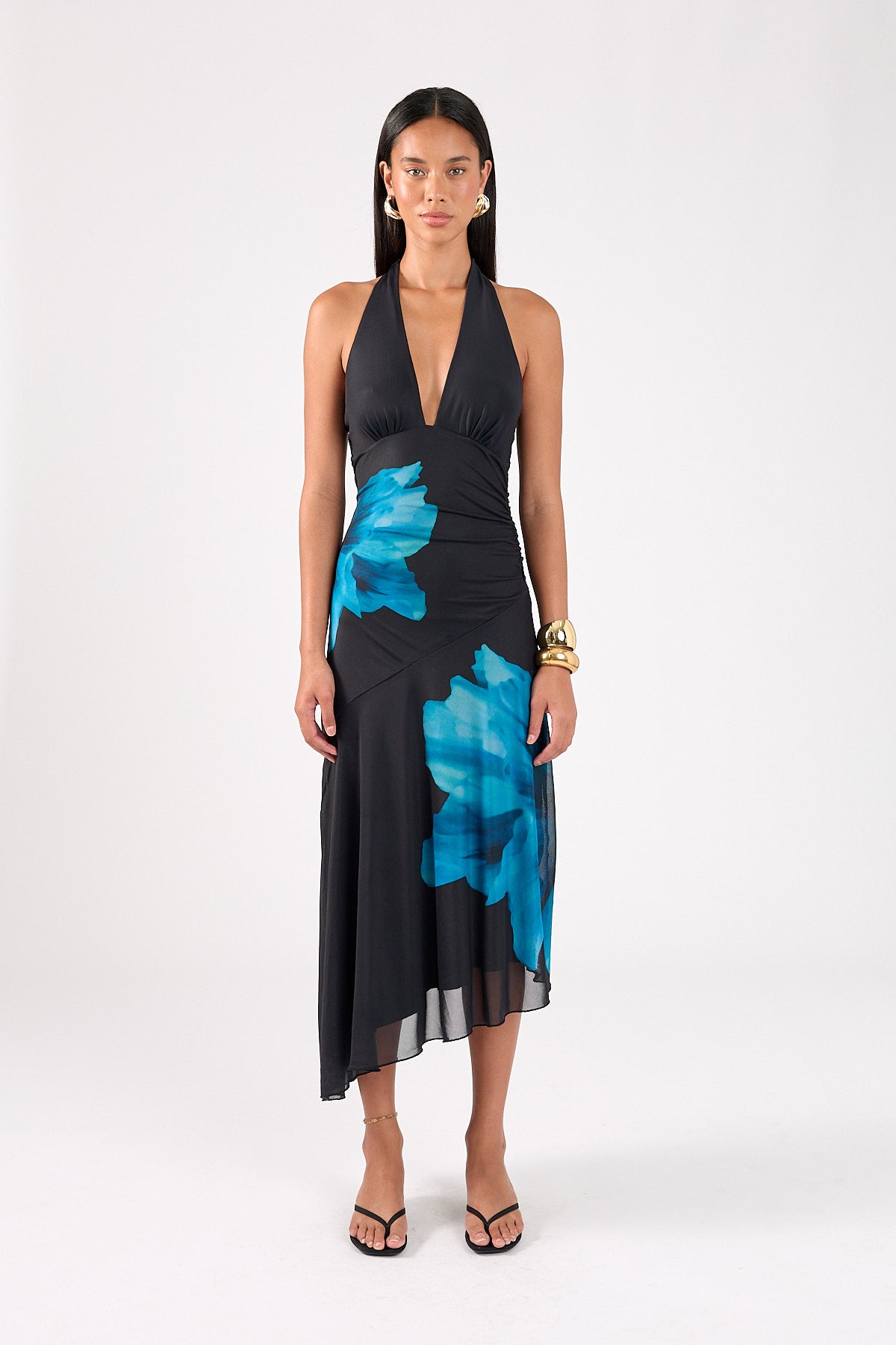 Perfect Stranger Belle Halter Midi Dress Blue Print