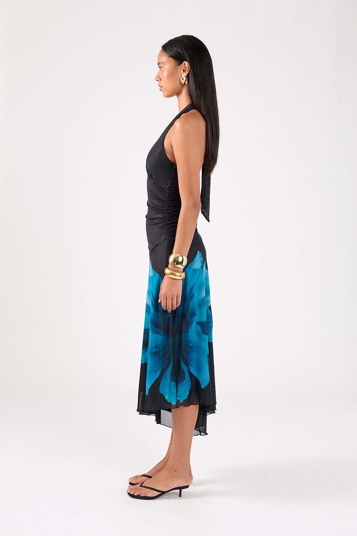 Perfect Stranger Belle Halter Midi Dress Blue Print