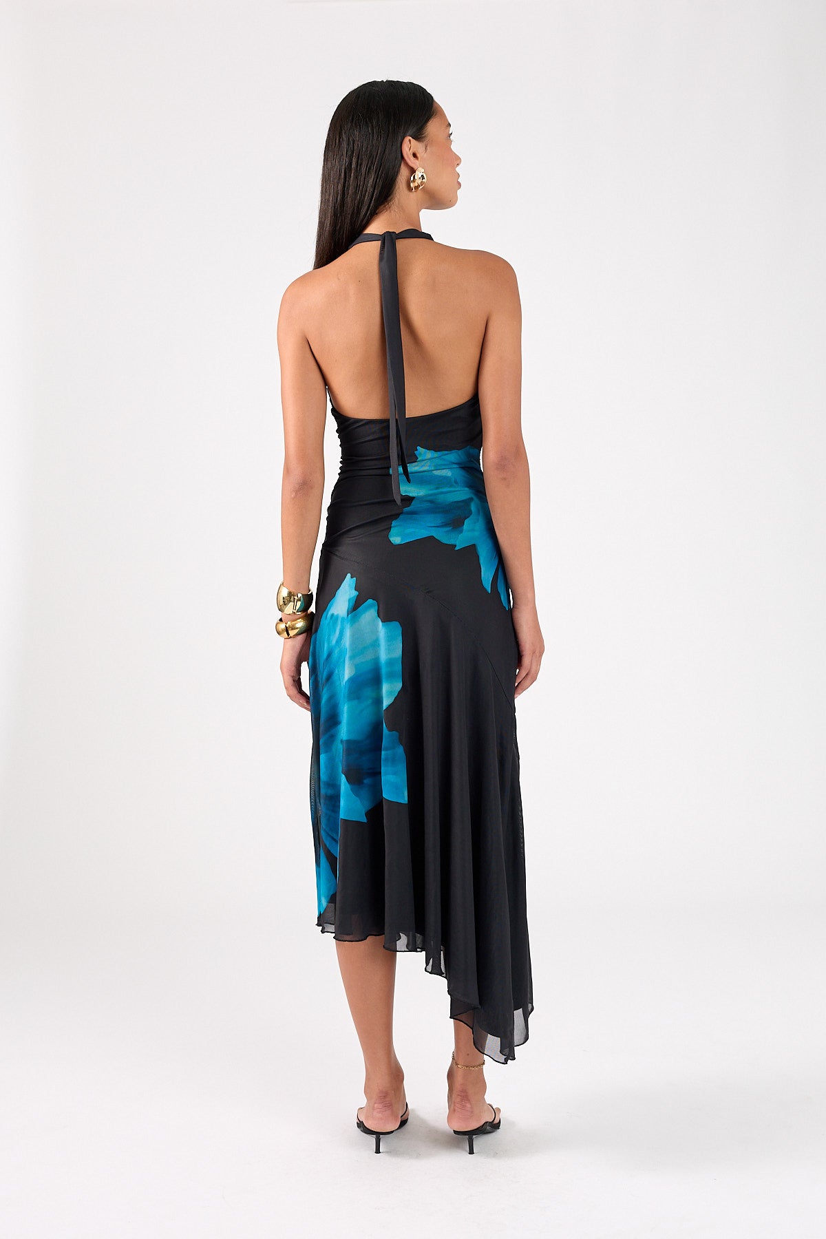 Perfect Stranger Belle Halter Midi Dress Blue Print