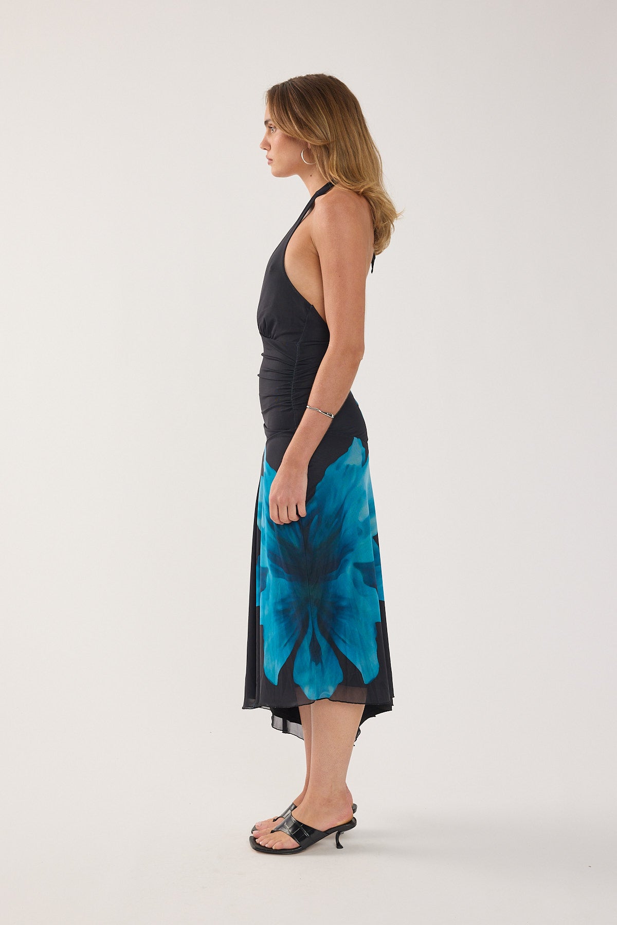 Perfect Stranger Belle Halter Midi Dress Blue Print