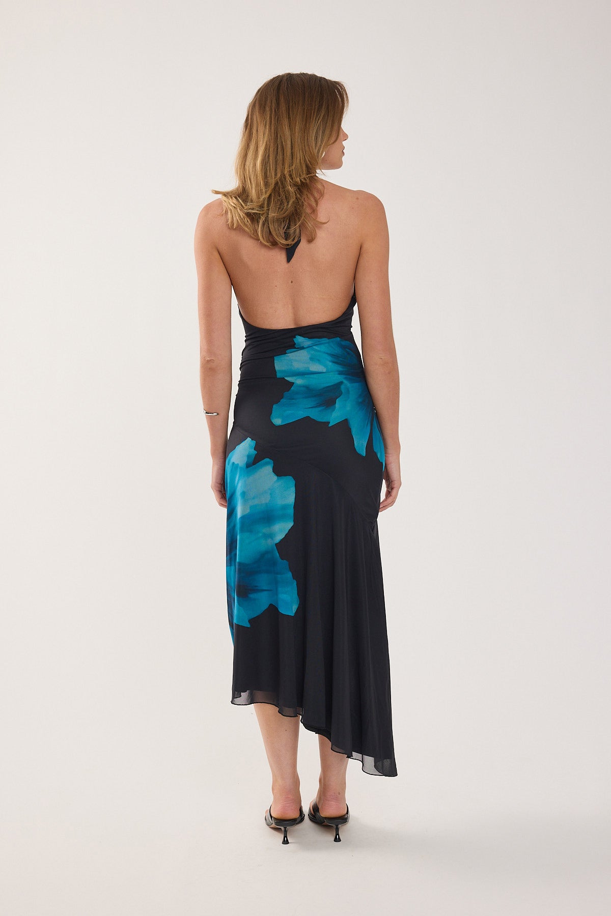 Perfect Stranger Belle Halter Midi Dress Blue Print