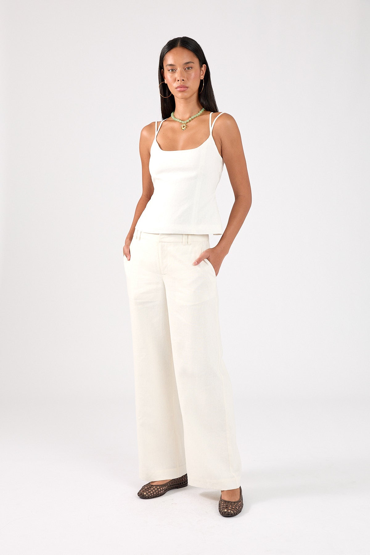 Perfect Stranger Banco Linen Low Rise Pants Off-White