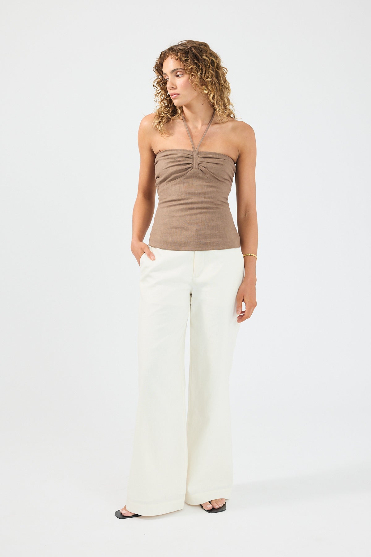 Perfect Stranger Banco Linen Low Rise Pants Off-White