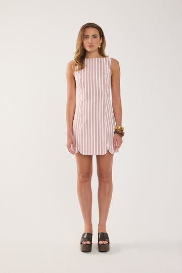 Perfect Stranger Leah Linen Mini Dress Red Stripe
