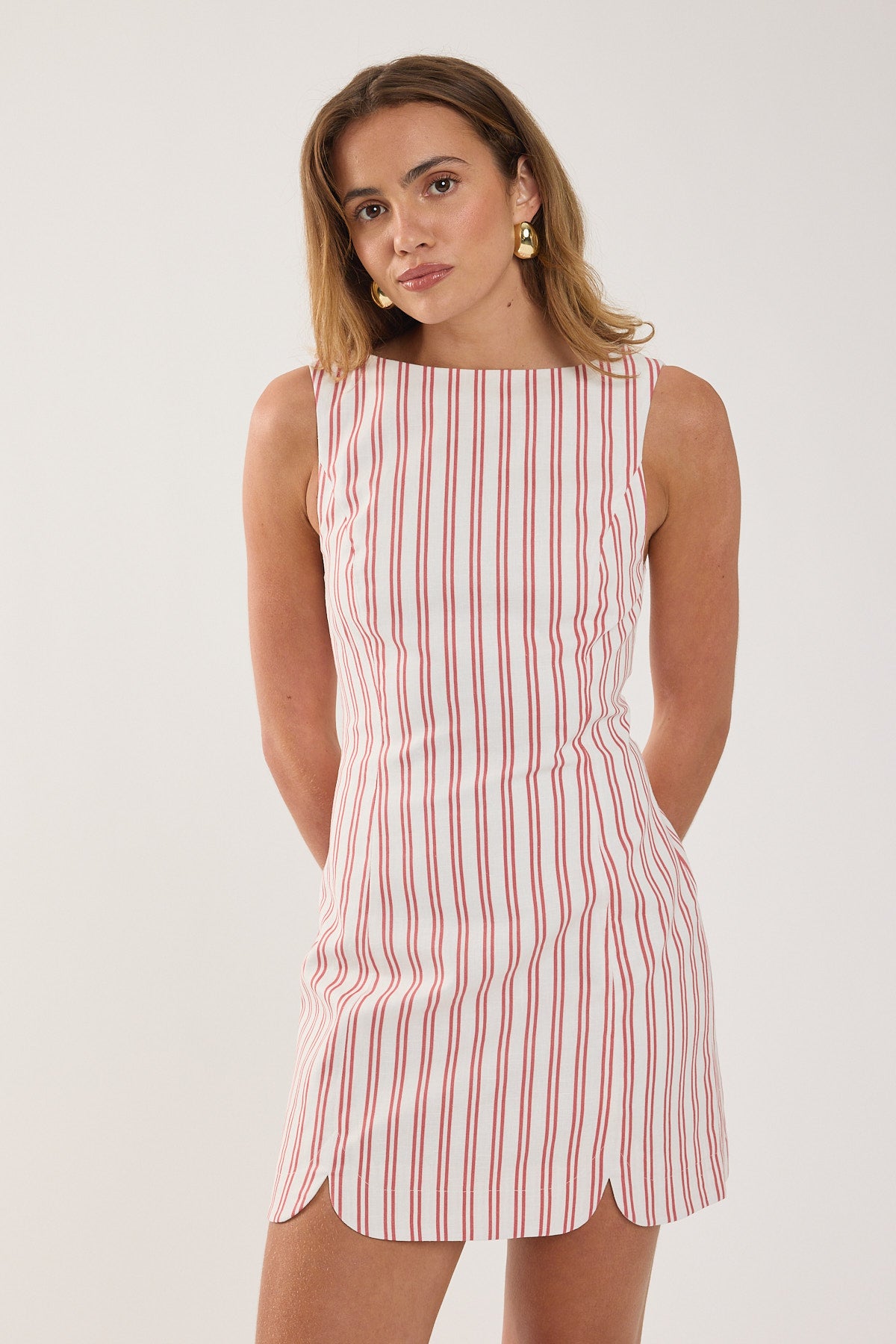 Perfect Stranger Leah Linen Mini Dress Red Stripe