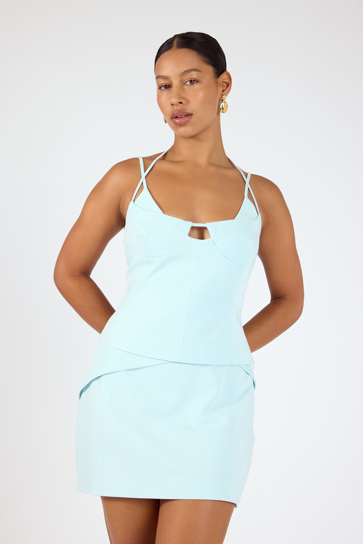 Perfect Stranger Calla Fold Mid Rise Skort Blue