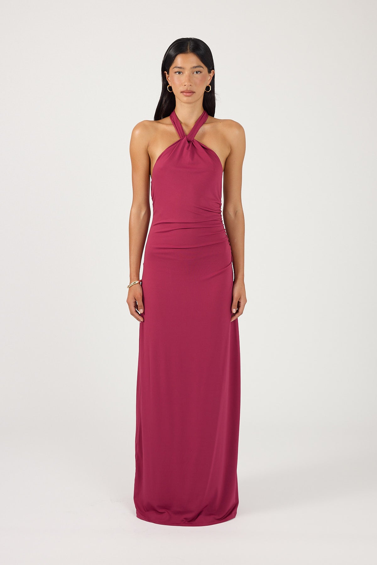 Perfect Stranger Isla Halter Twist Maxi Dress Burgundy