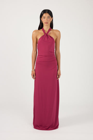 Perfect Stranger Isla Halter Twist Maxi Dress Burgundy
