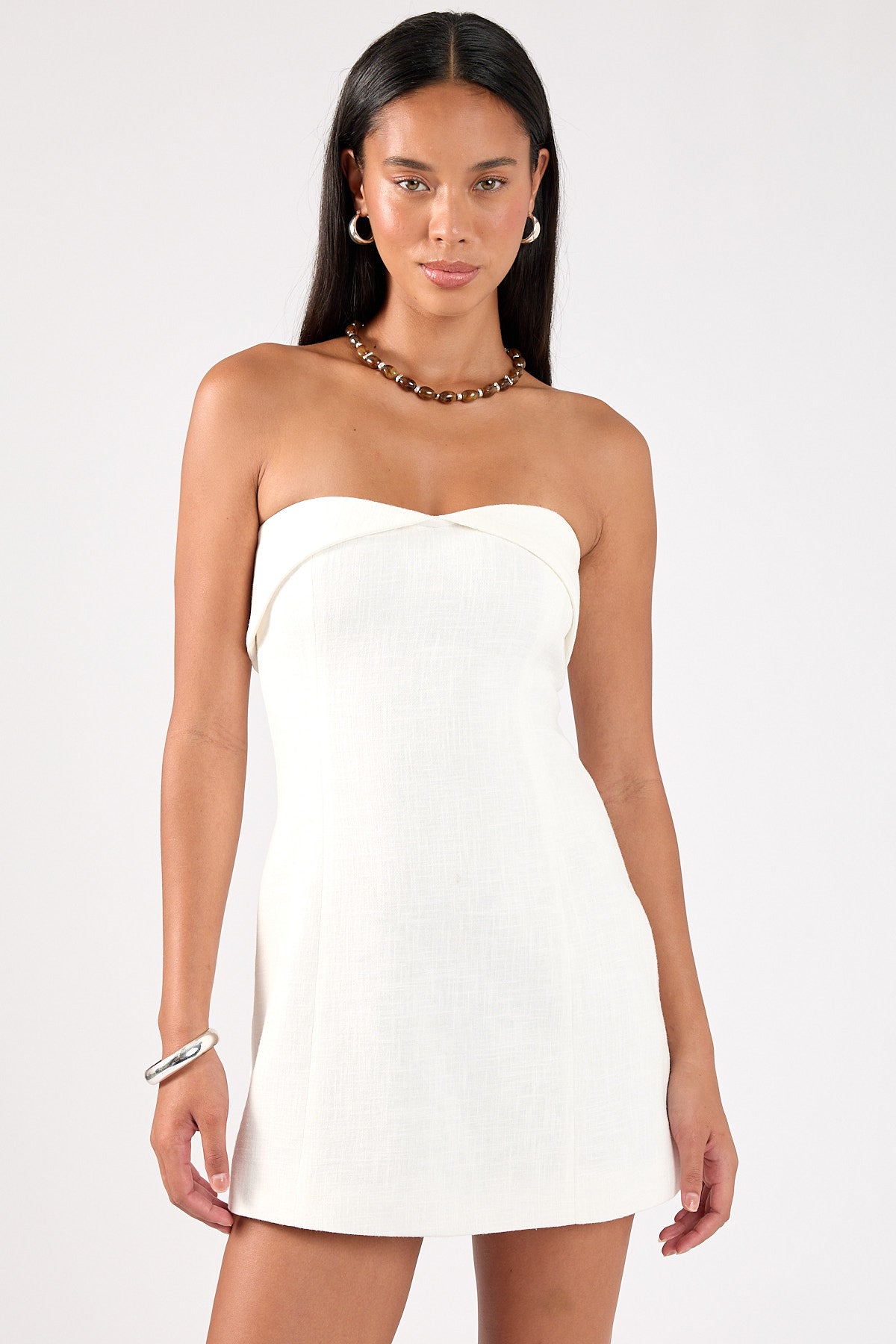 Perfect Stranger Menorca Strapless Linen Mini Dress White