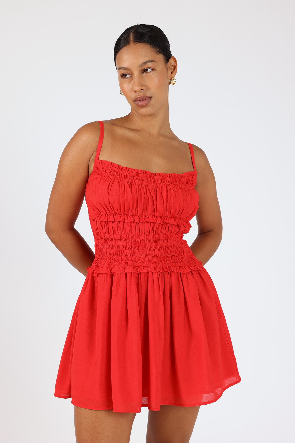 Perfect Stranger Ellis Shirred Mini Dress Red
