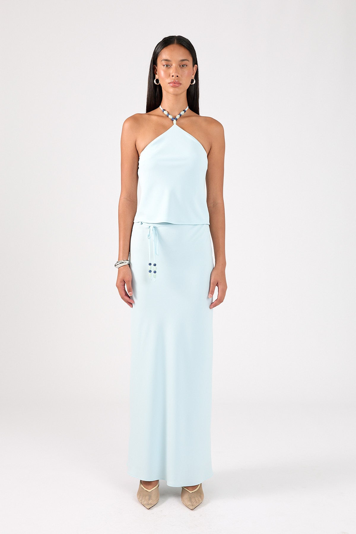 Perfect Stranger Ariel beaded Maxi Skirt Light Blue