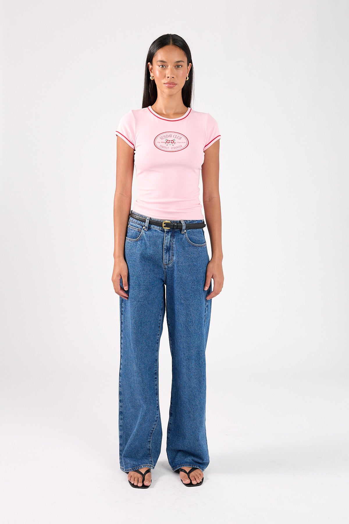 Perfect Stranger Sunday Club Longline Cap Sleeve Tee Pink