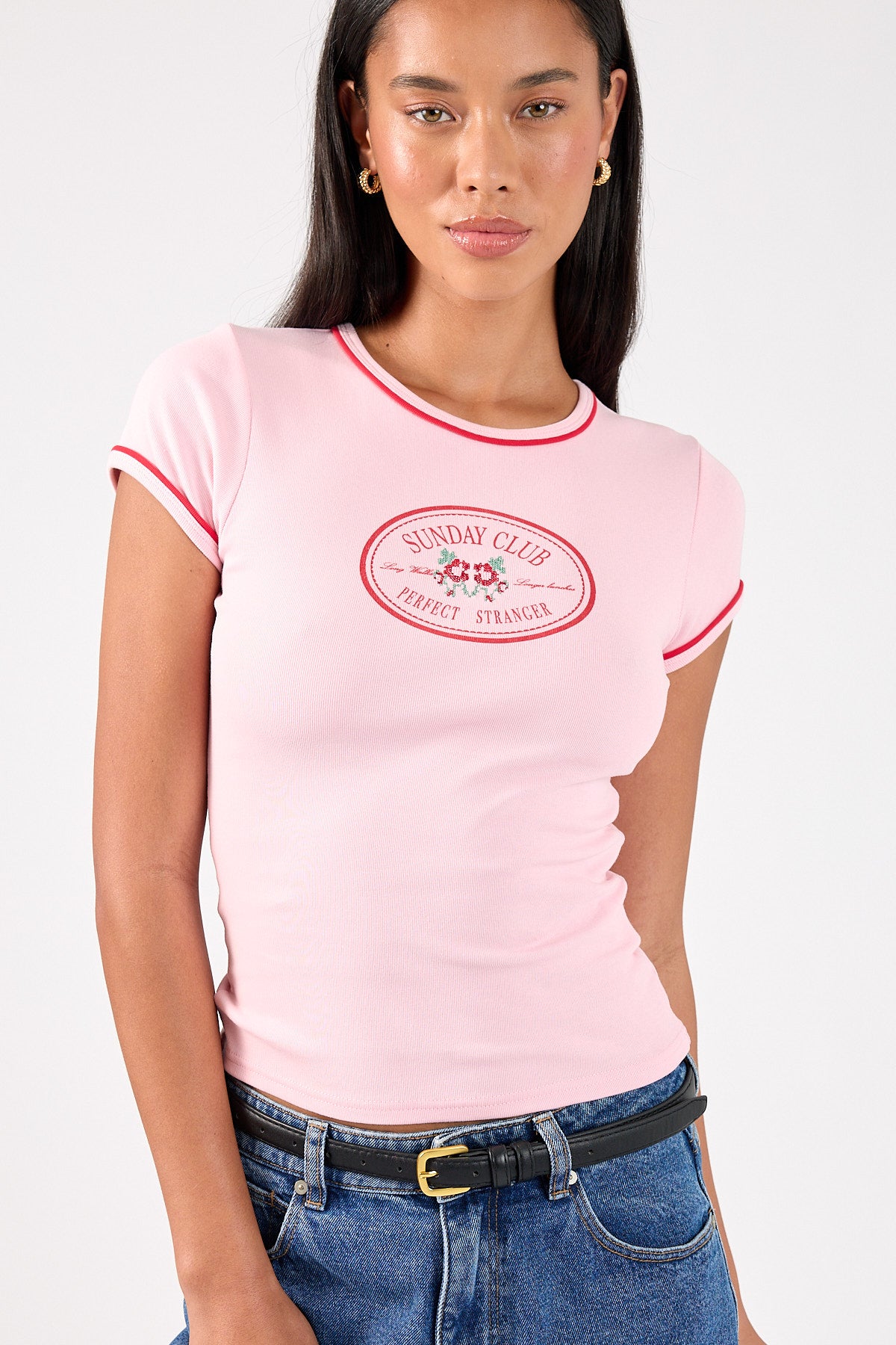 Perfect Stranger Sunday Club Longline Cap Sleeve Tee Pink
