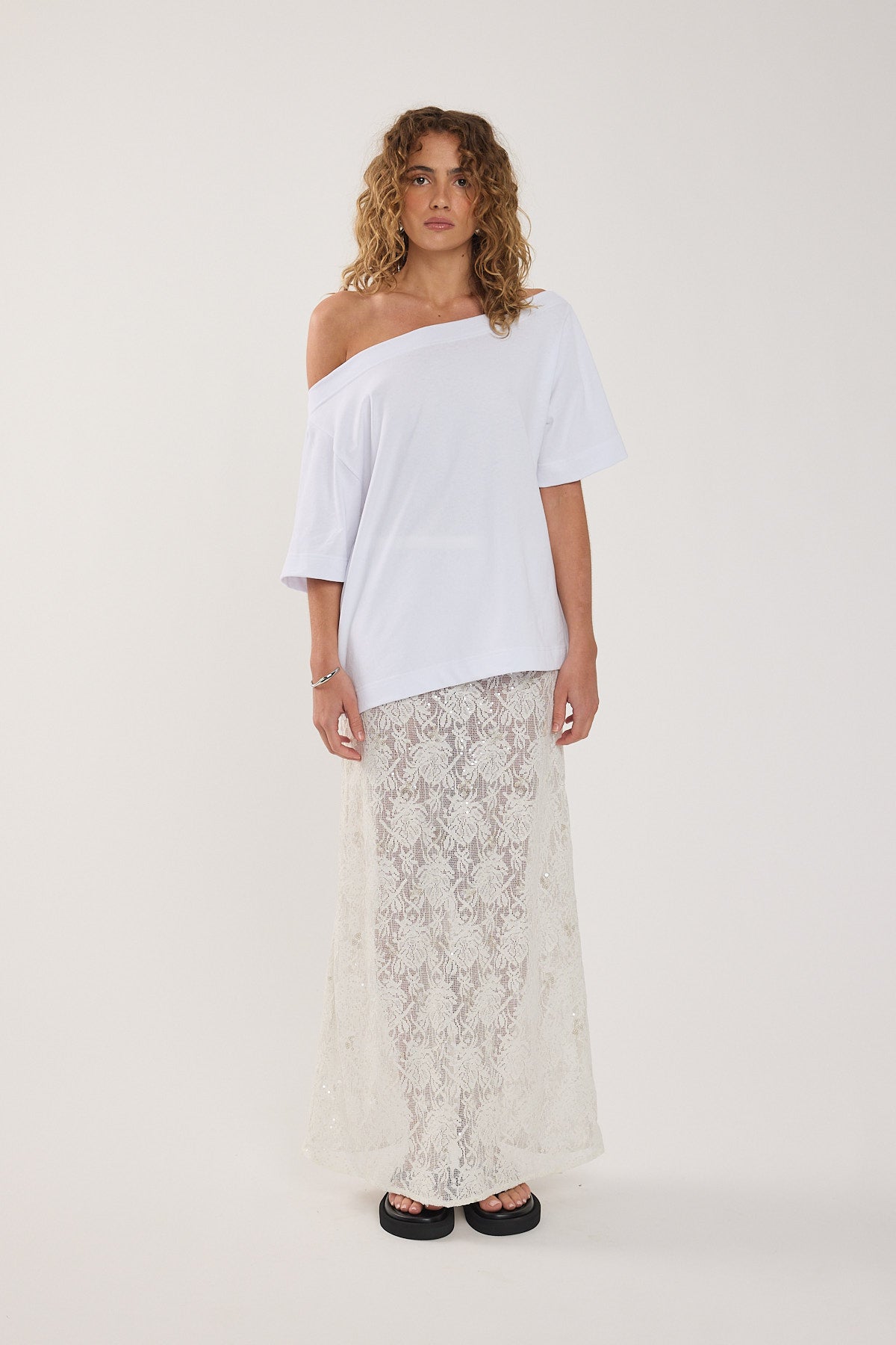 Perfect Stranger Oversized Boat Neck Tee White